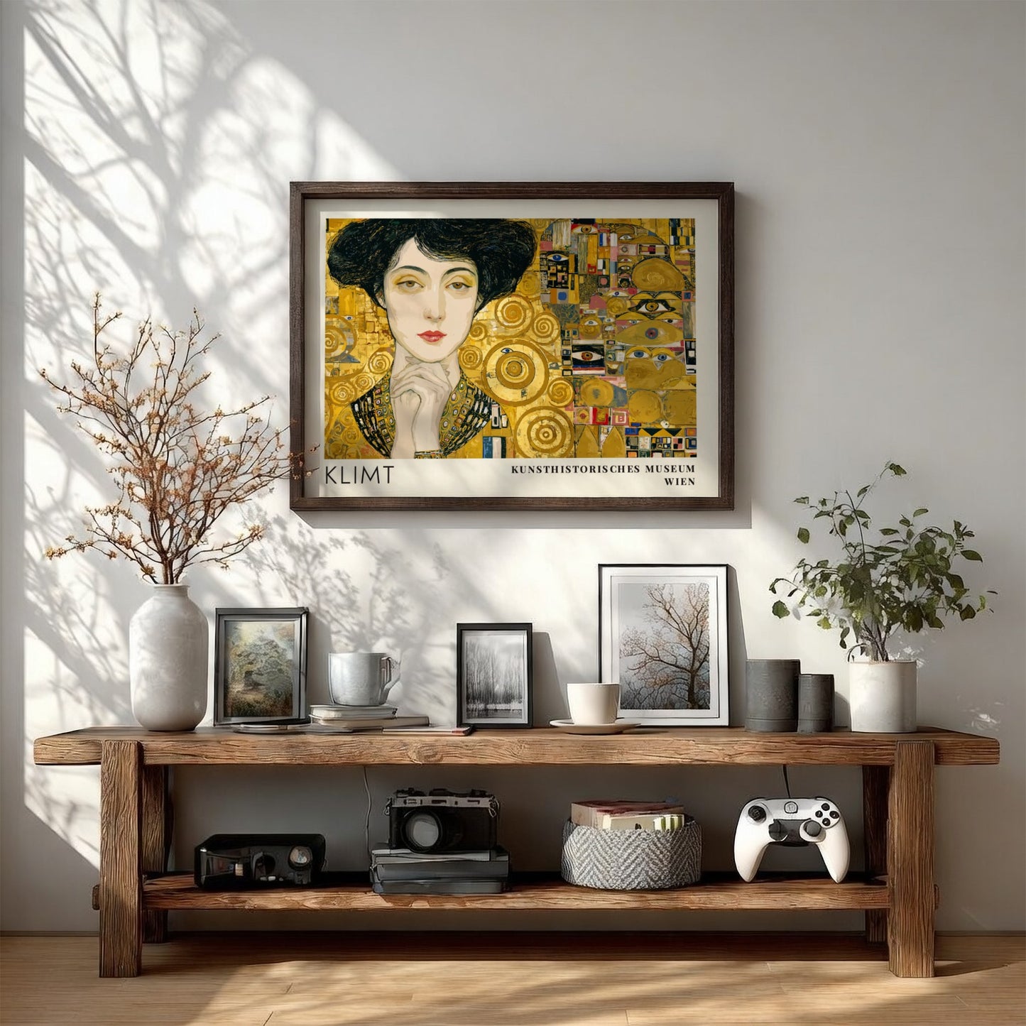 Gold und Seele poster featuring Klimt inspired design with gold tones and intricate patterns