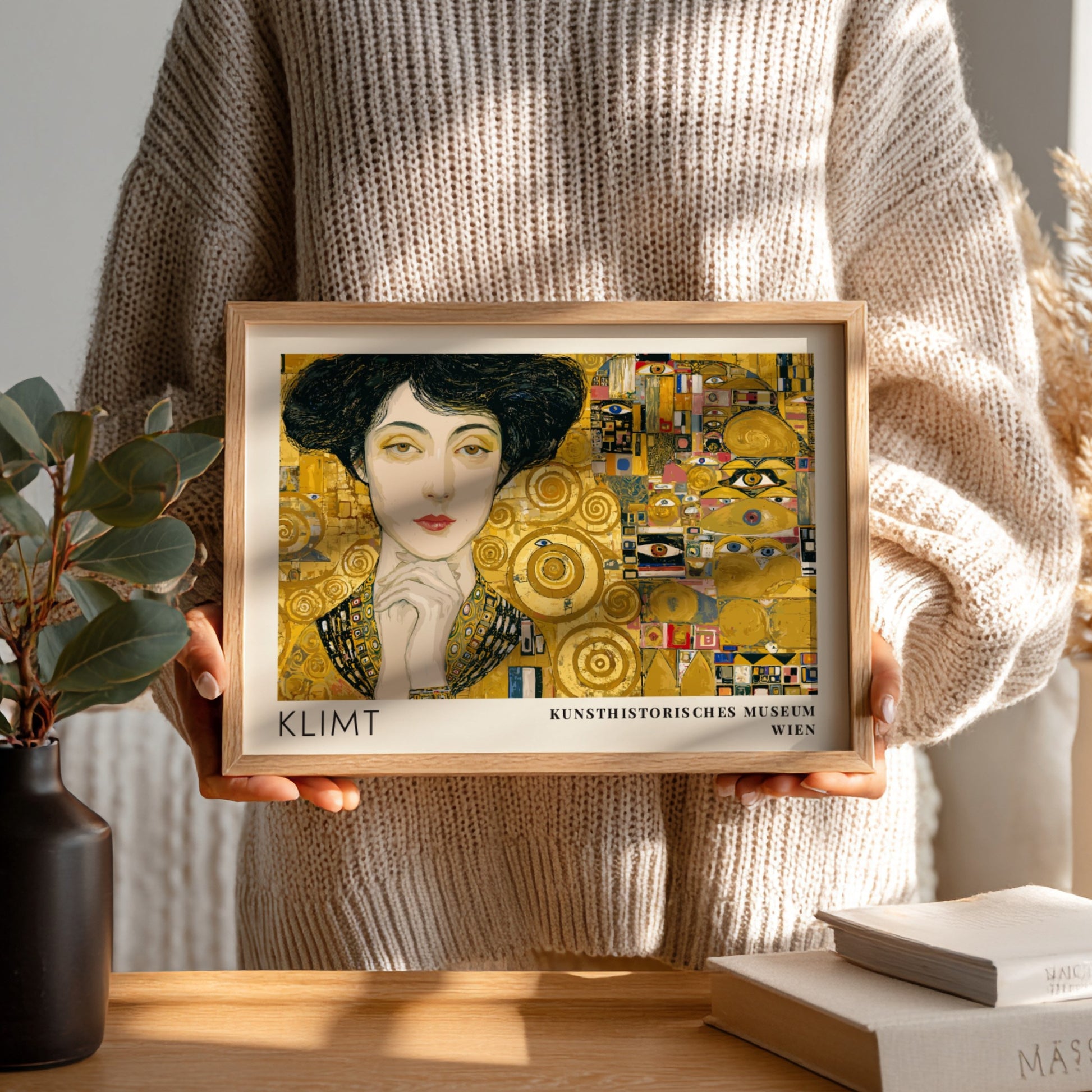 Gold und Seele poster featuring Klimt inspired design with gold tones and intricate patterns