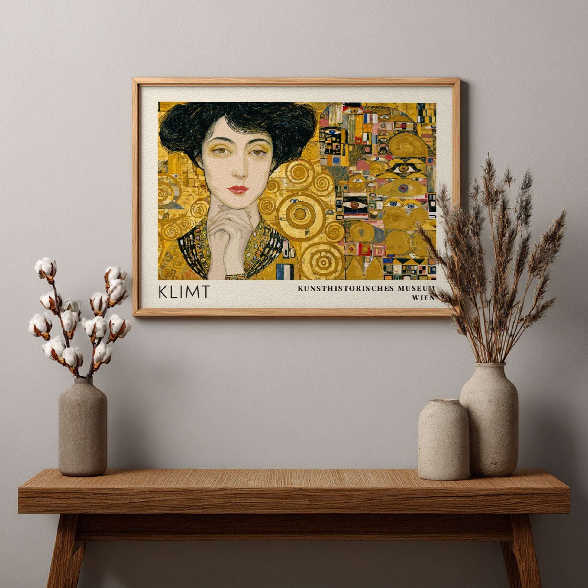 Gold und Seele poster featuring Klimt inspired design with gold tones and intricate patterns