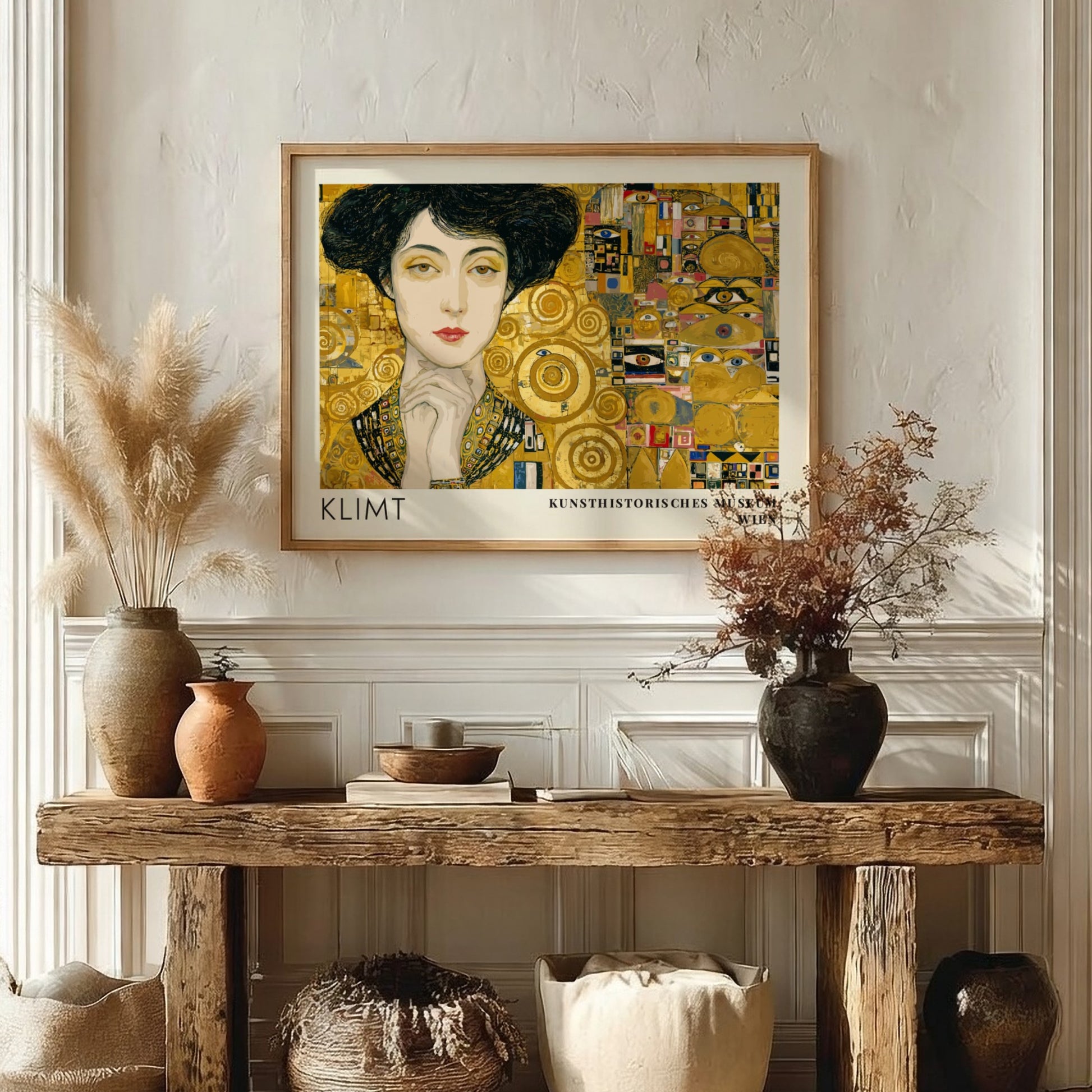 Gold und Seele poster featuring Klimt inspired design with gold tones and intricate patterns