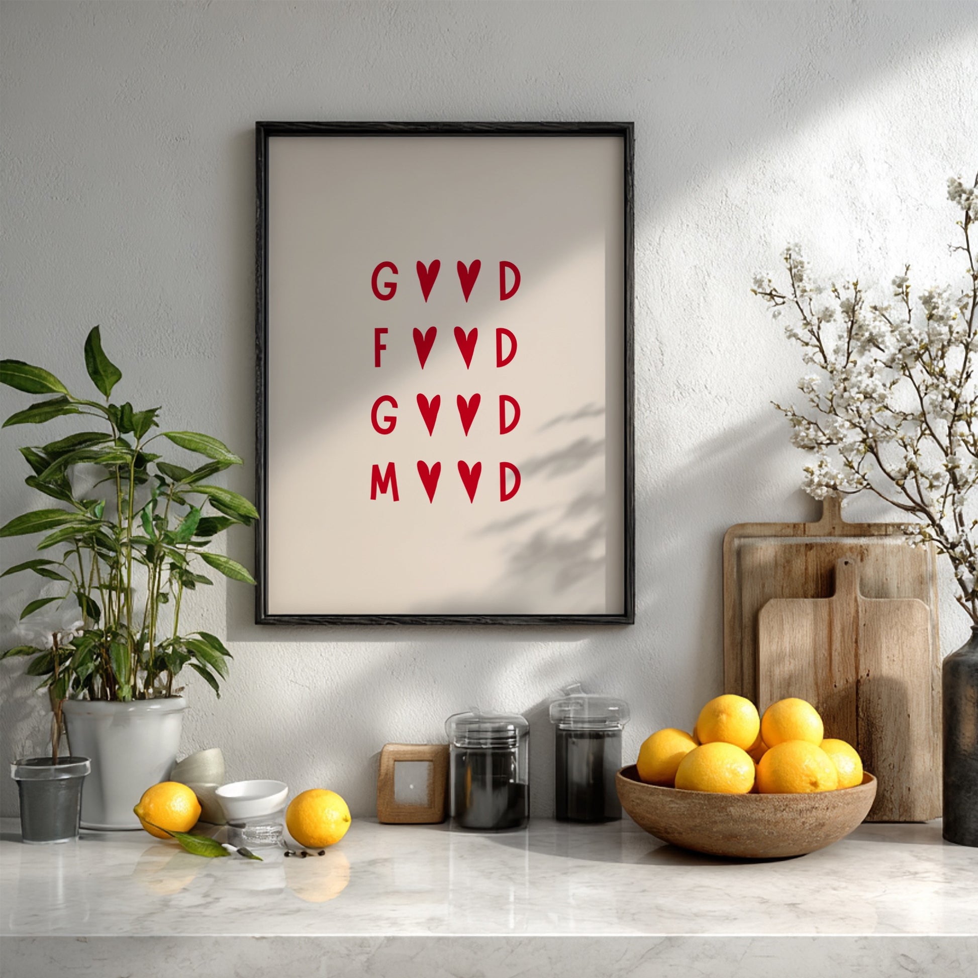 Good Food Good Mood Poster - Happy Kitchen & Foodie Wall Art Print