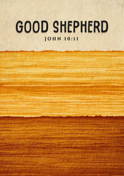 Good Shepherd poster featuring warm tones and John 10:11 verse, perfect for religious decor