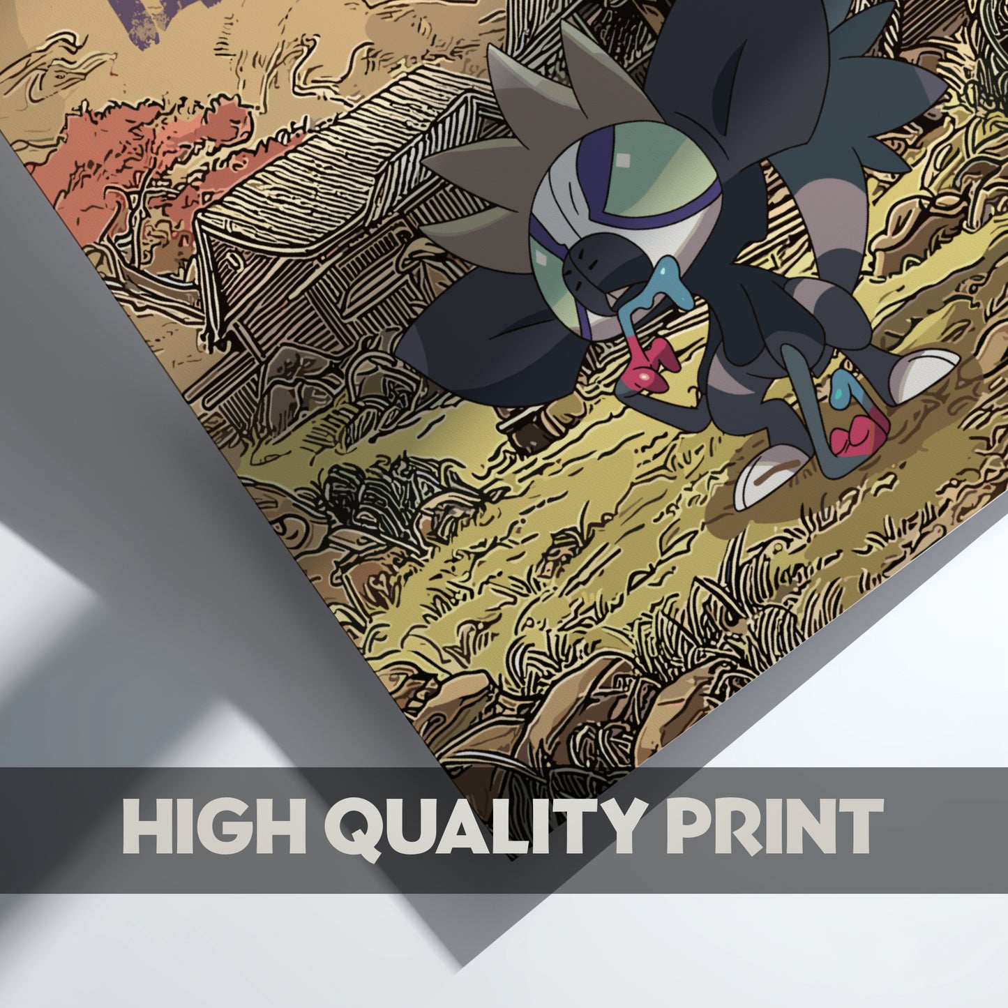 Grafaiai Pokemon character on a textured background with 'High Quality Print' text