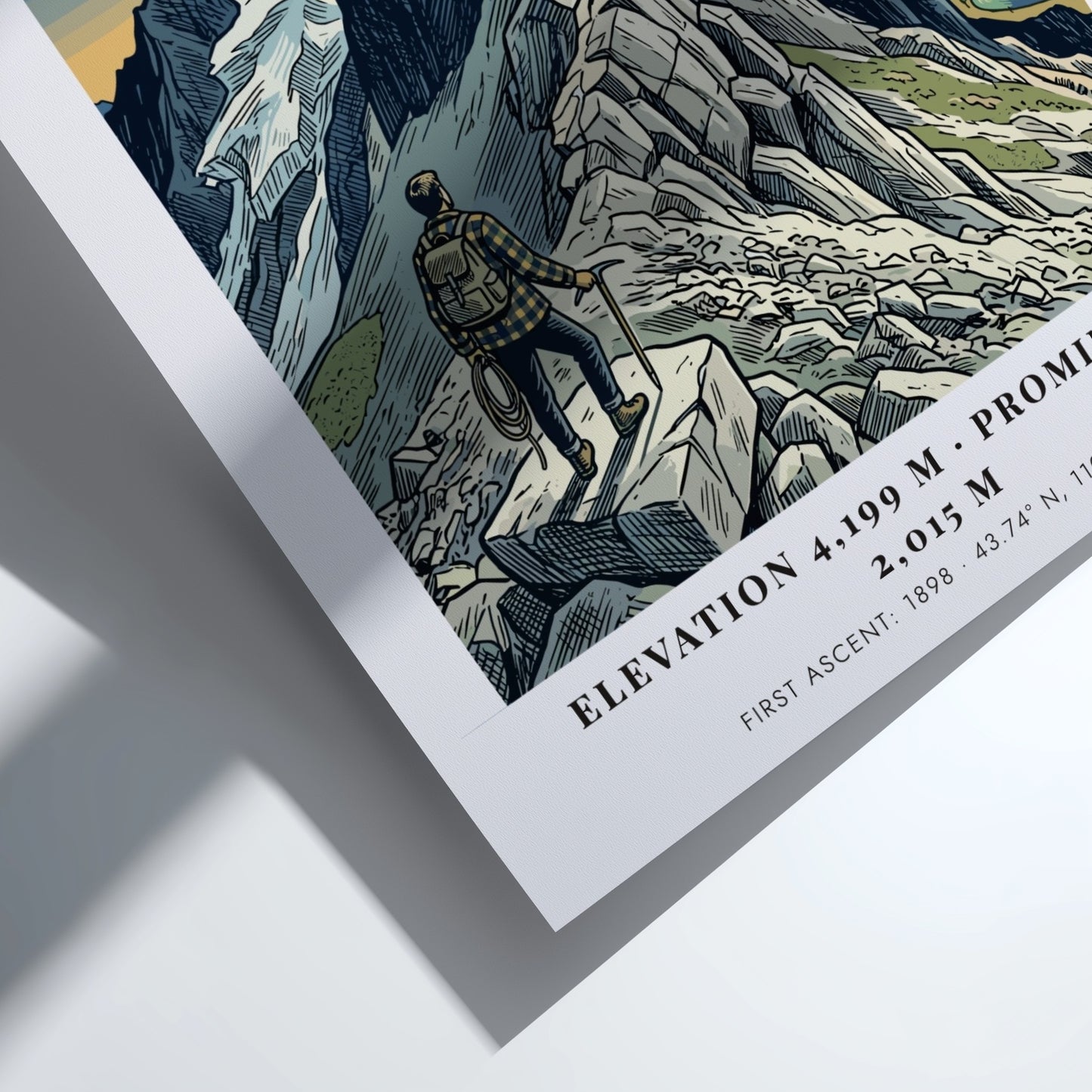 Poster of Grand Teton mountain with a hiker looking over a winding river valley.