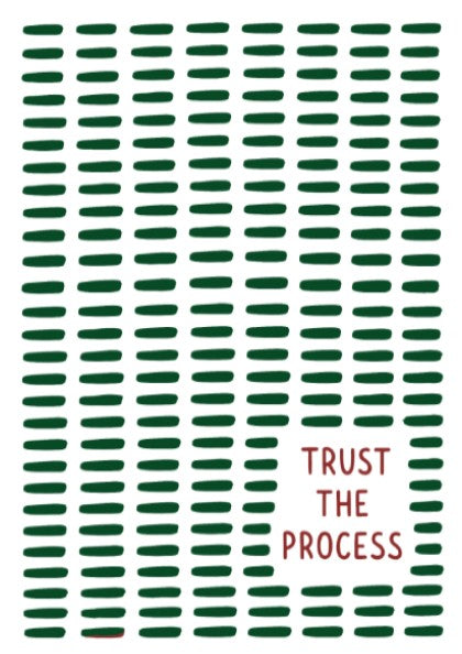 Motivational poster featuring the text Trust The Process with dark green dashed lines.