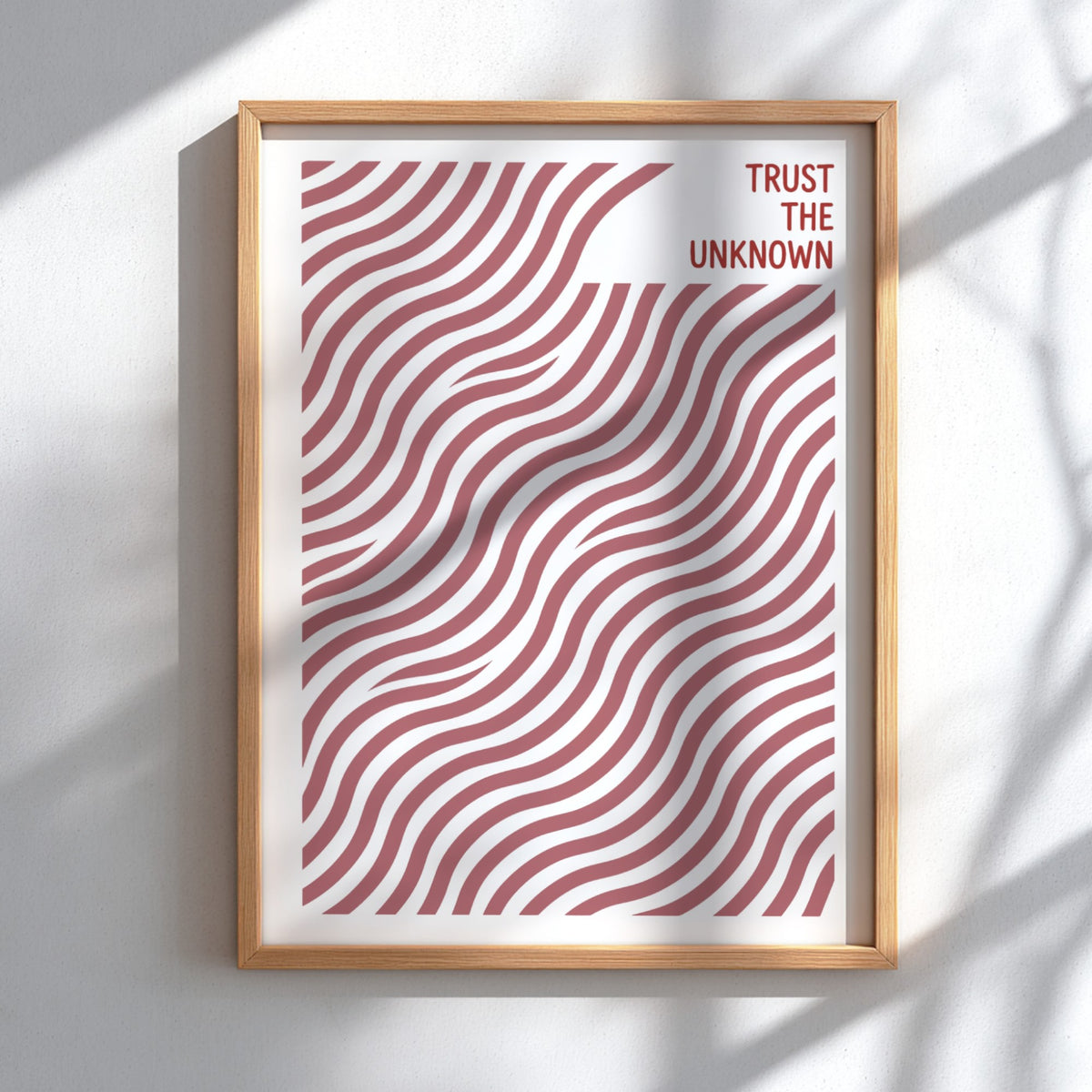 Motivational poster featuring wavy terracotta lines with the text Trust The Unknown above.