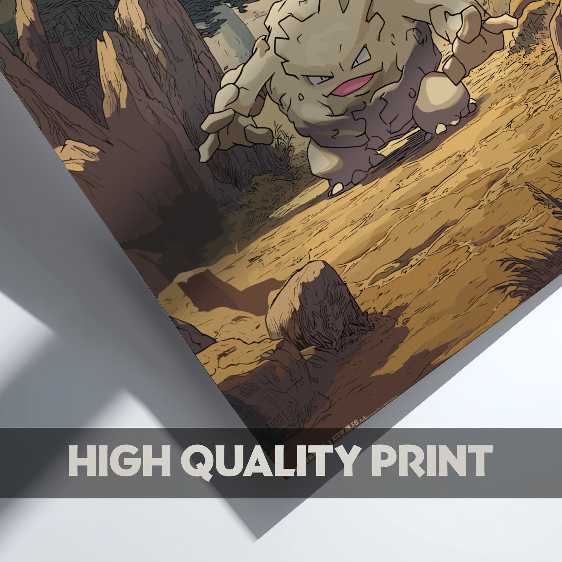Graveler Pokemon on a rocky landscape with 'High Quality Print' text overlay