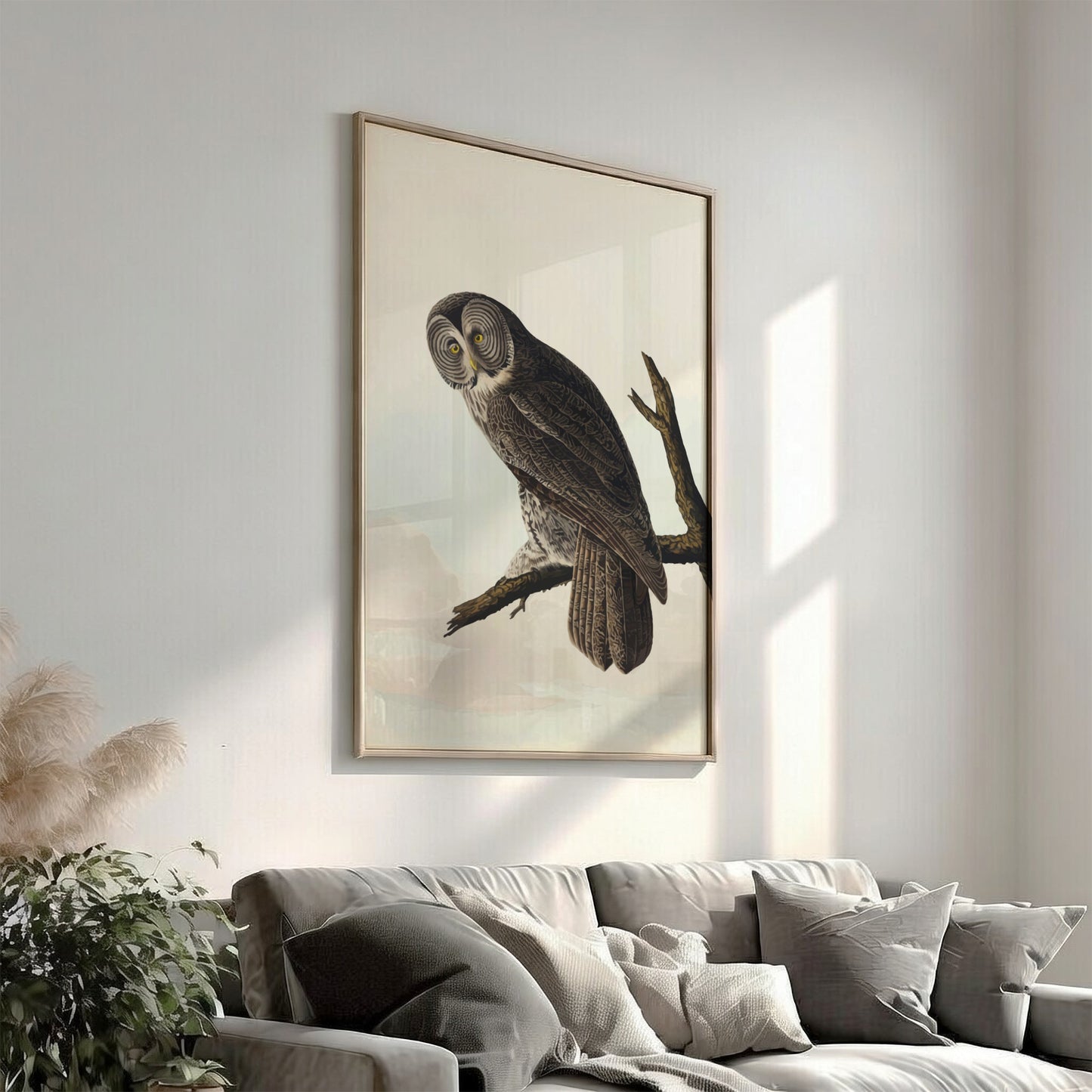 Great Cinereous Owl poster featuring vintage bird art with intricate details and natural colors