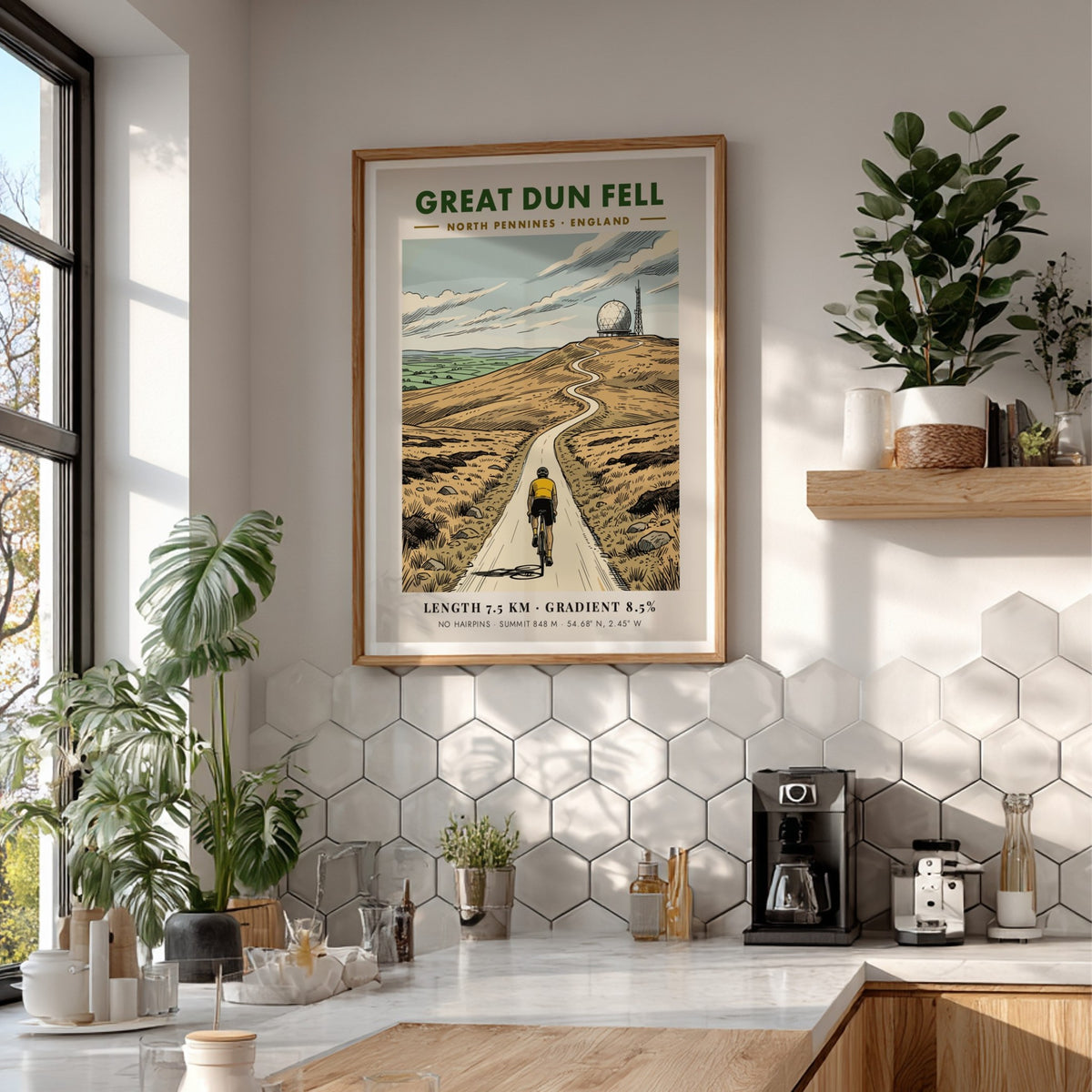 Poster of a cyclist climbing the Great Dun Fell road in North Pennines England.