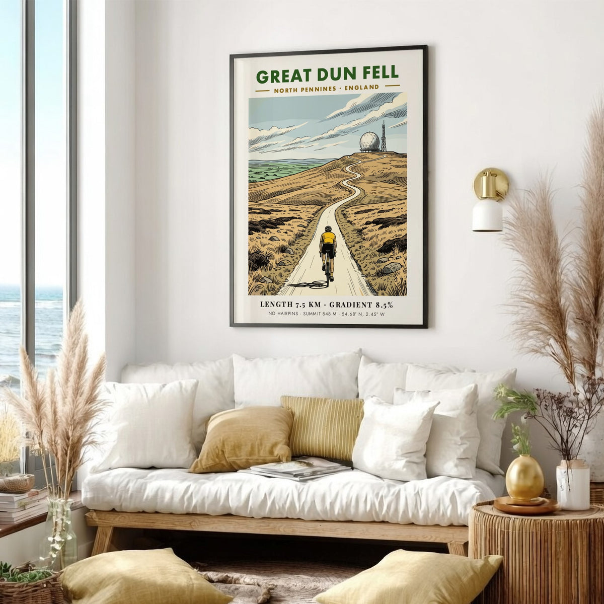 Poster of a cyclist climbing the Great Dun Fell road in North Pennines England.