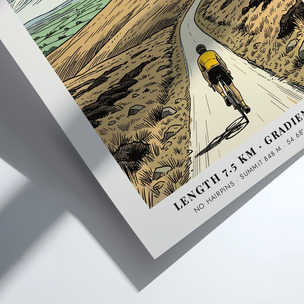 Poster of a cyclist climbing the Great Dun Fell road in North Pennines England.