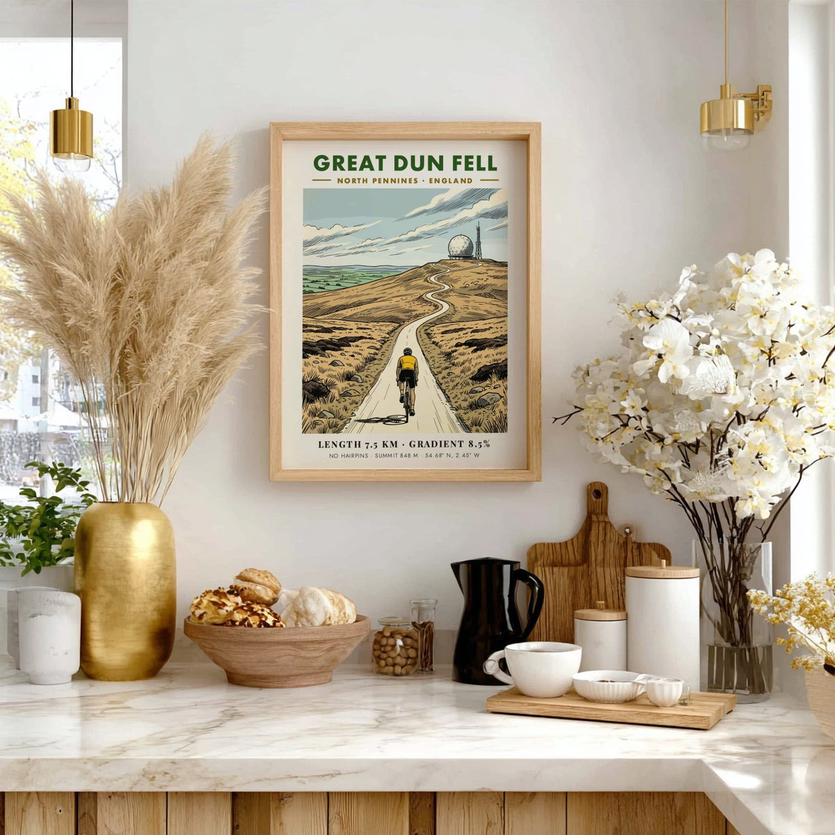 Poster of a cyclist climbing the Great Dun Fell road in North Pennines England.