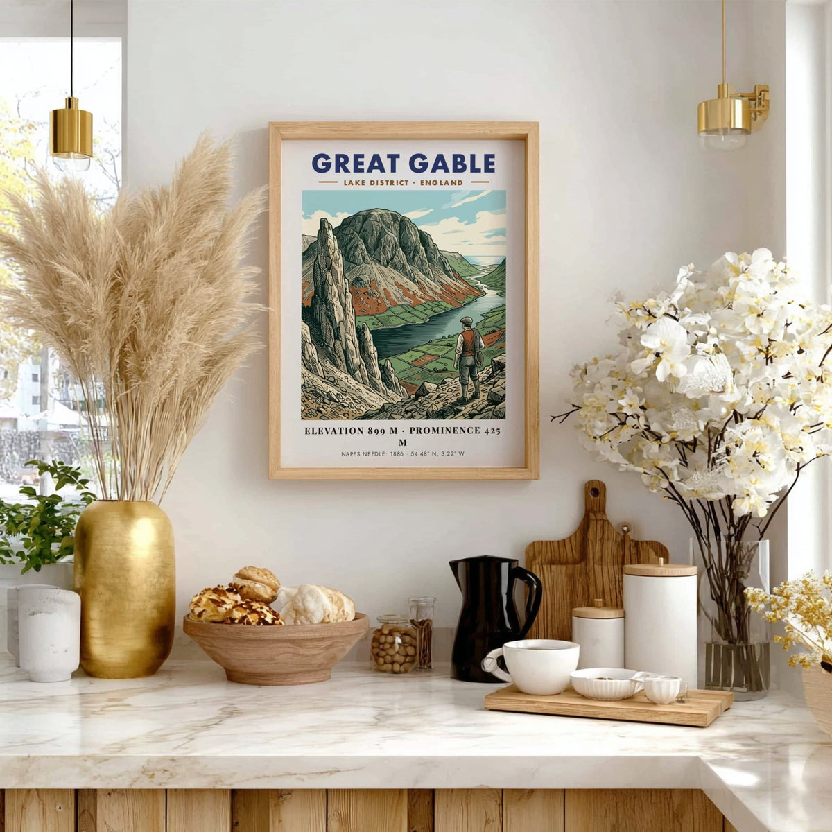 Poster of Great Gable in the Lake District featuring a climber near Napes Needle