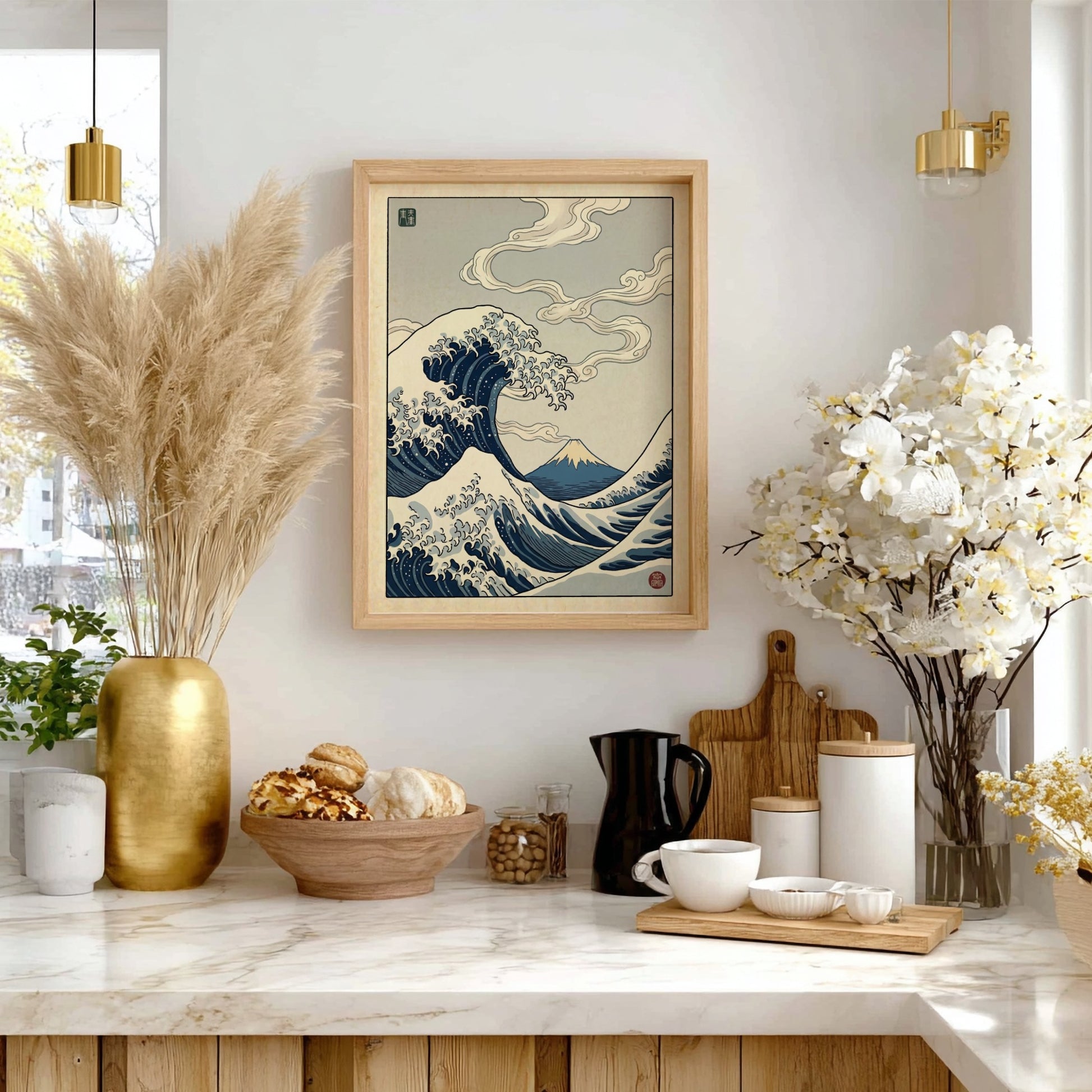 Great Wave poster featuring dynamic waves and Mount Fuji in Japanese art style