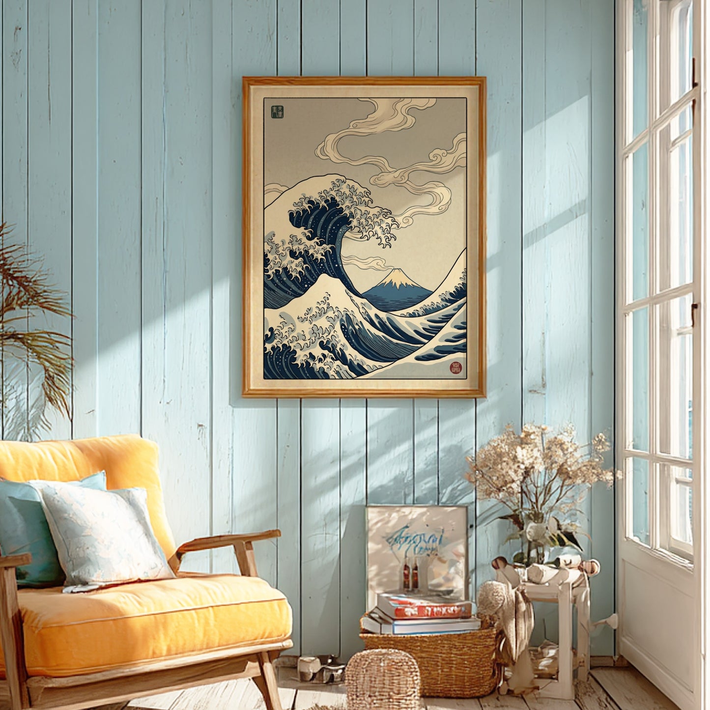 Great Wave poster featuring dynamic waves and Mount Fuji in Japanese art style