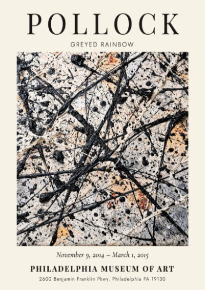 Wall art poster featuring Jackson Pollock’s Greyed Rainbow abstract drip painting in neutral tones.