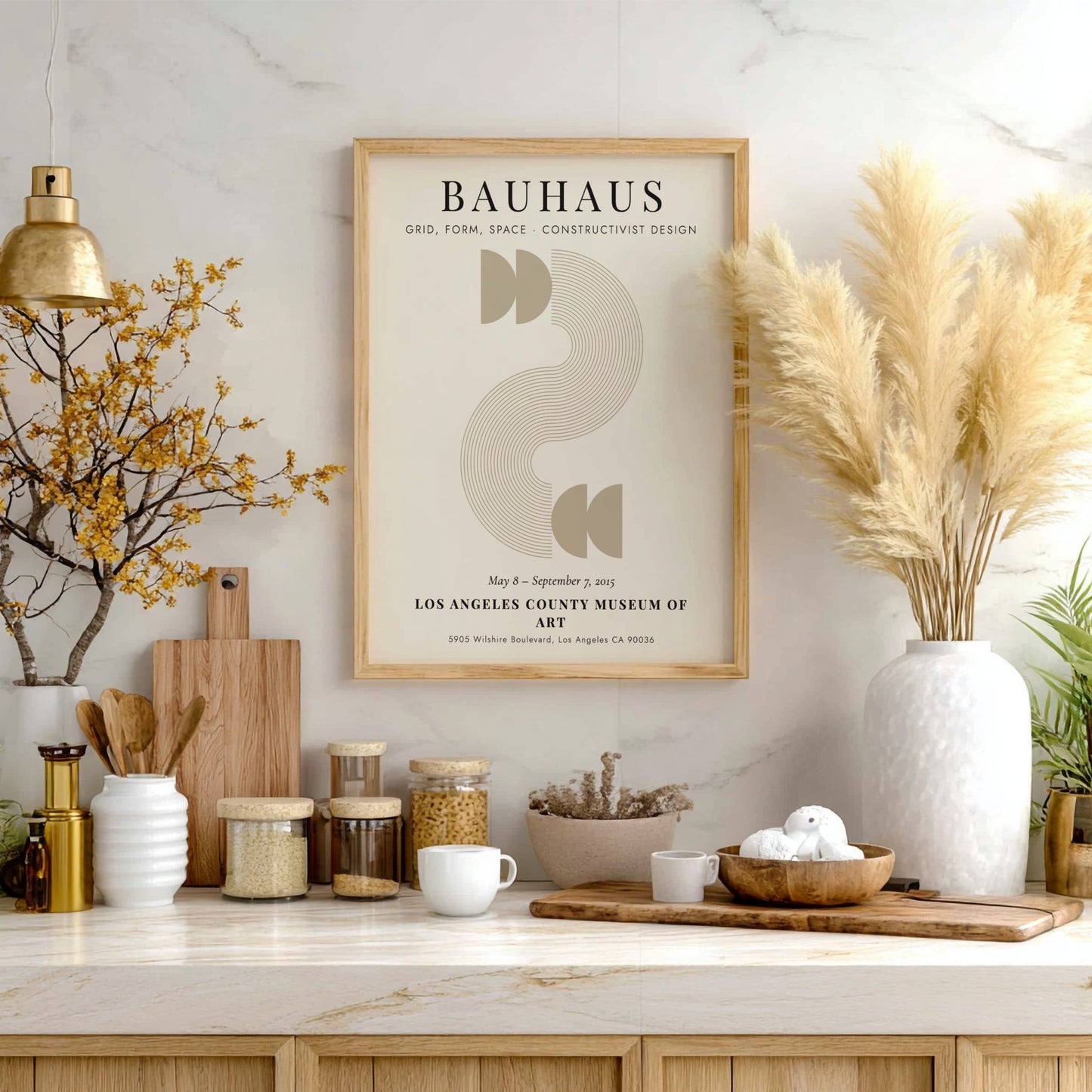 Bauhaus poster featuring constructivist design with geometric shapes and earthy tones.