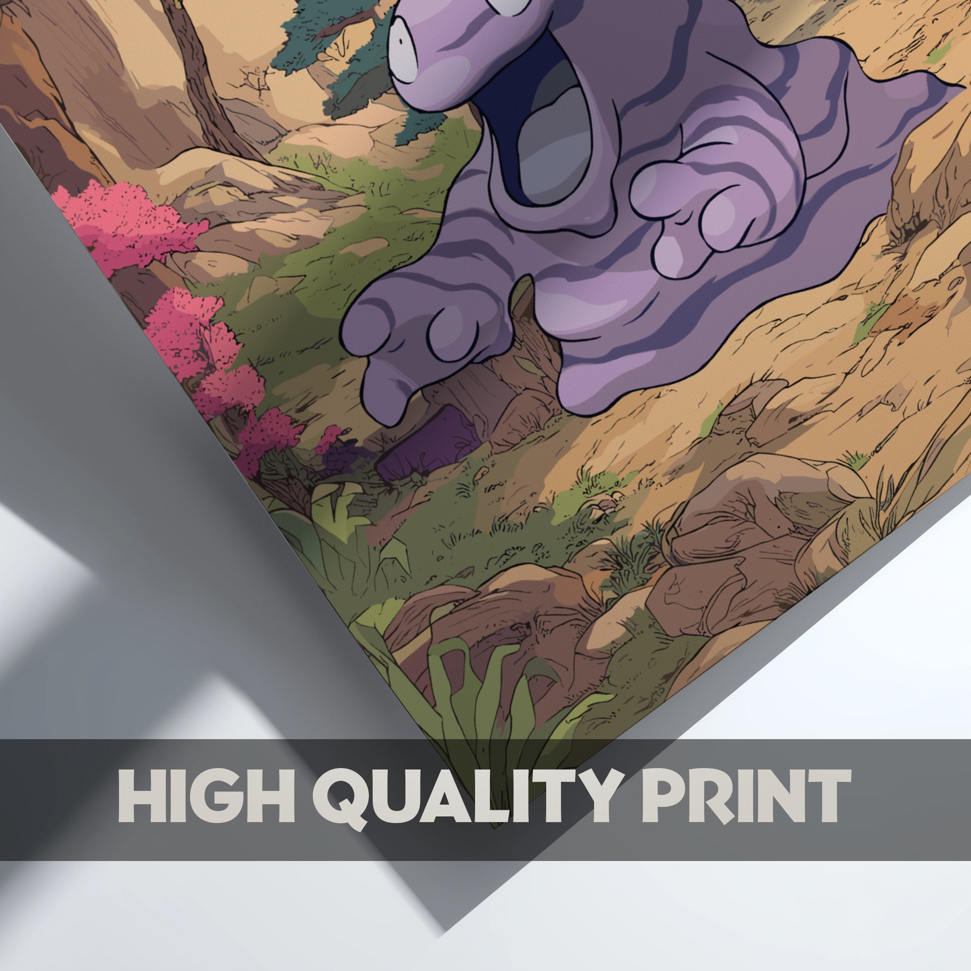 Grimer Pokemon character in a natural setting with 'High Quality Print' text overlay