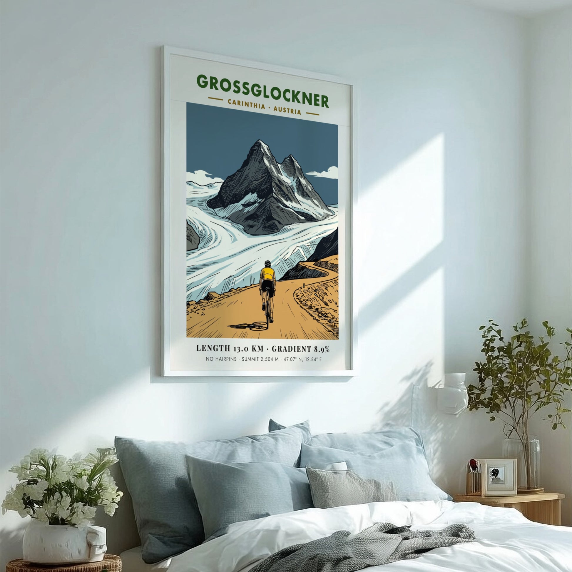 Poster of a cyclist riding up the Grossglockner climb in the Austrian Alps.