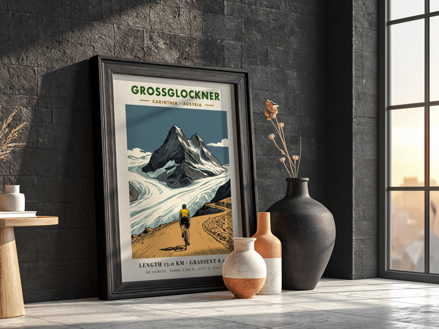 Poster of a cyclist riding up the Grossglockner climb in the Austrian Alps.