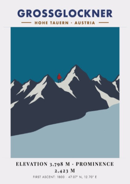 Poster of the Grossglockner mountain in Austria with a lone red climber silhouette