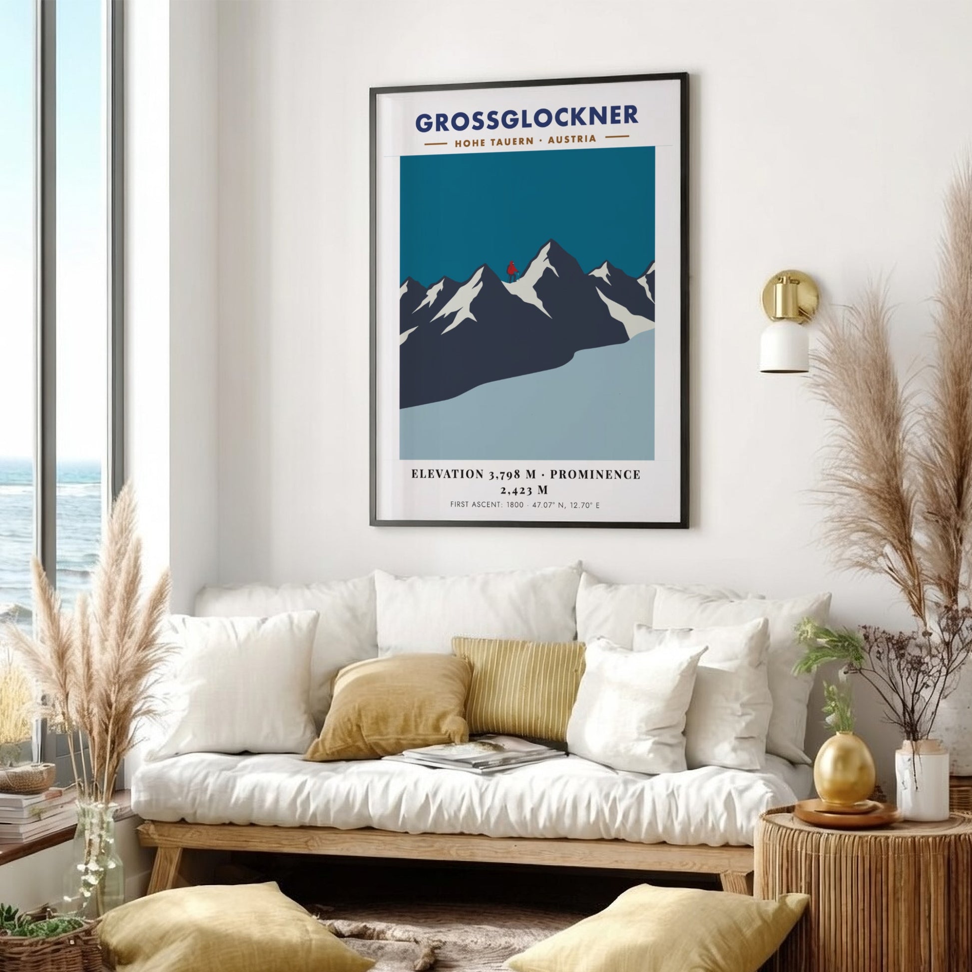 Poster of the Grossglockner mountain in Austria with a lone red climber silhouette