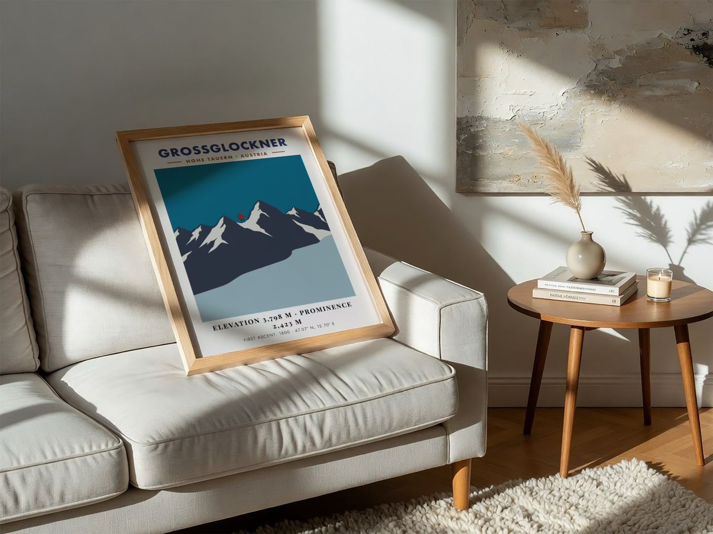 Poster of the Grossglockner mountain in Austria with a lone red climber silhouette