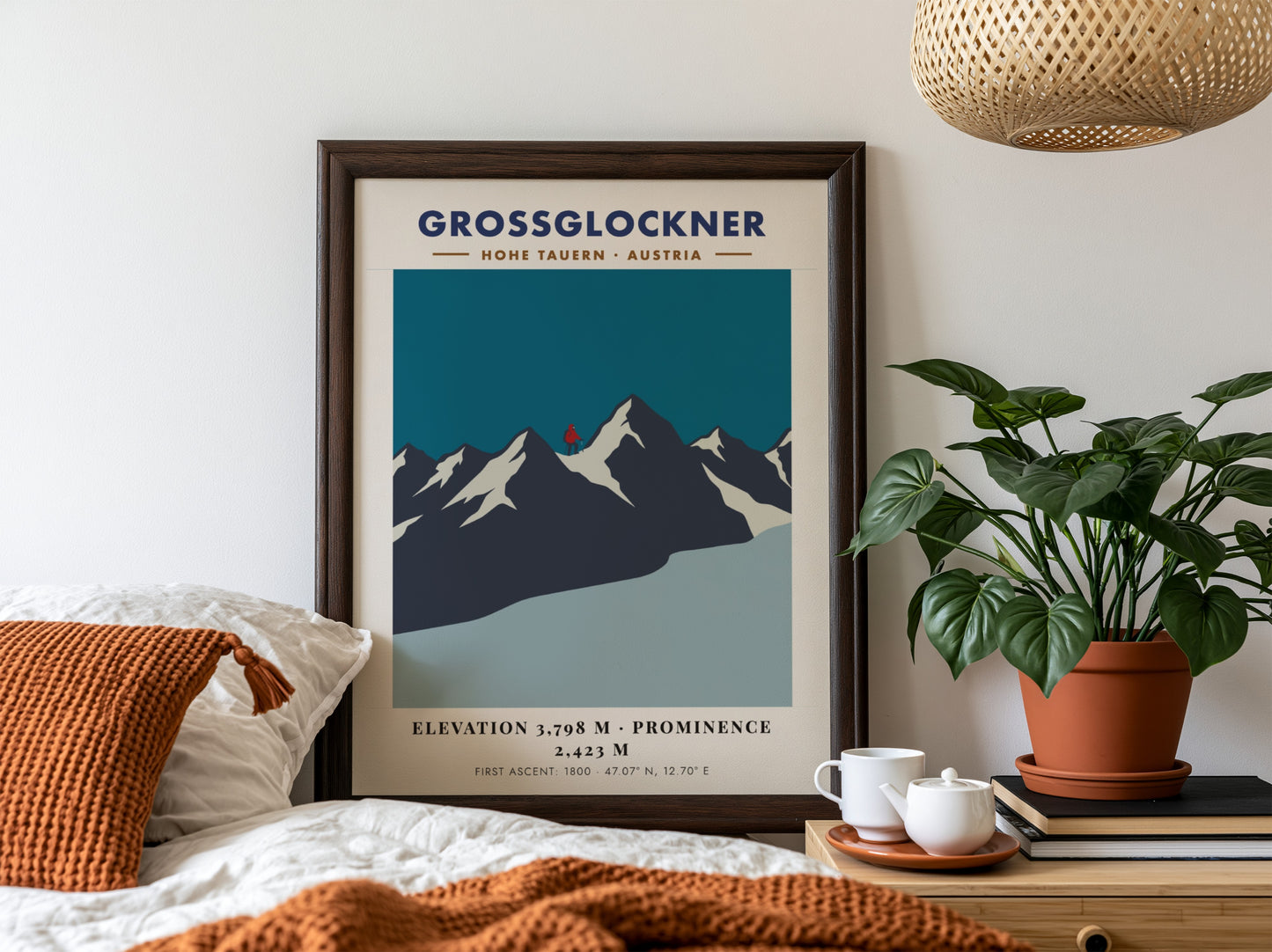 Poster of the Grossglockner mountain in Austria with a lone red climber silhouette