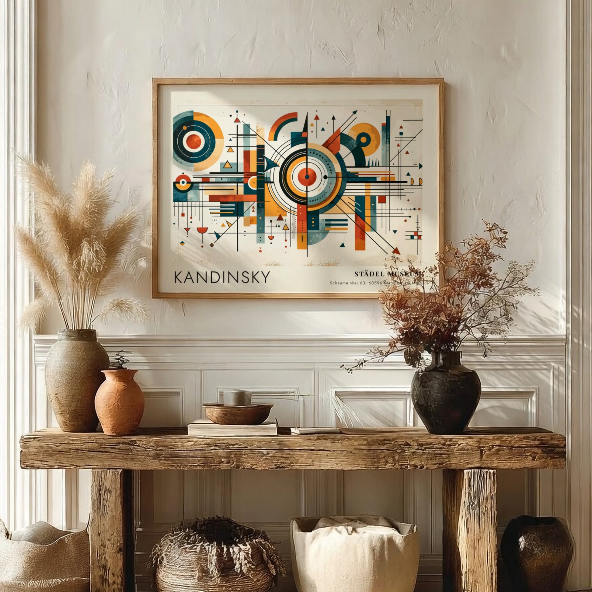 Wall art poster featuring Kandinsky Städel Museum text with geometric lines and abstract shapes.