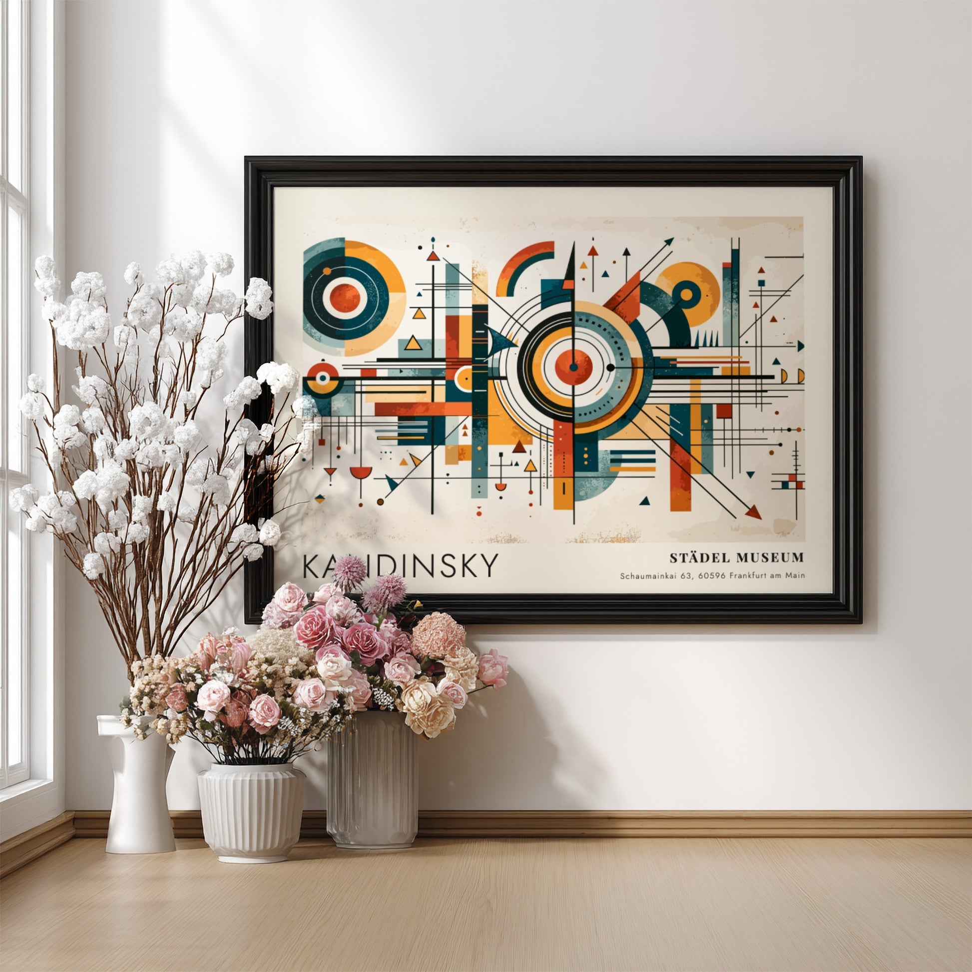 Wall art poster featuring Kandinsky Städel Museum text with geometric lines and abstract shapes.