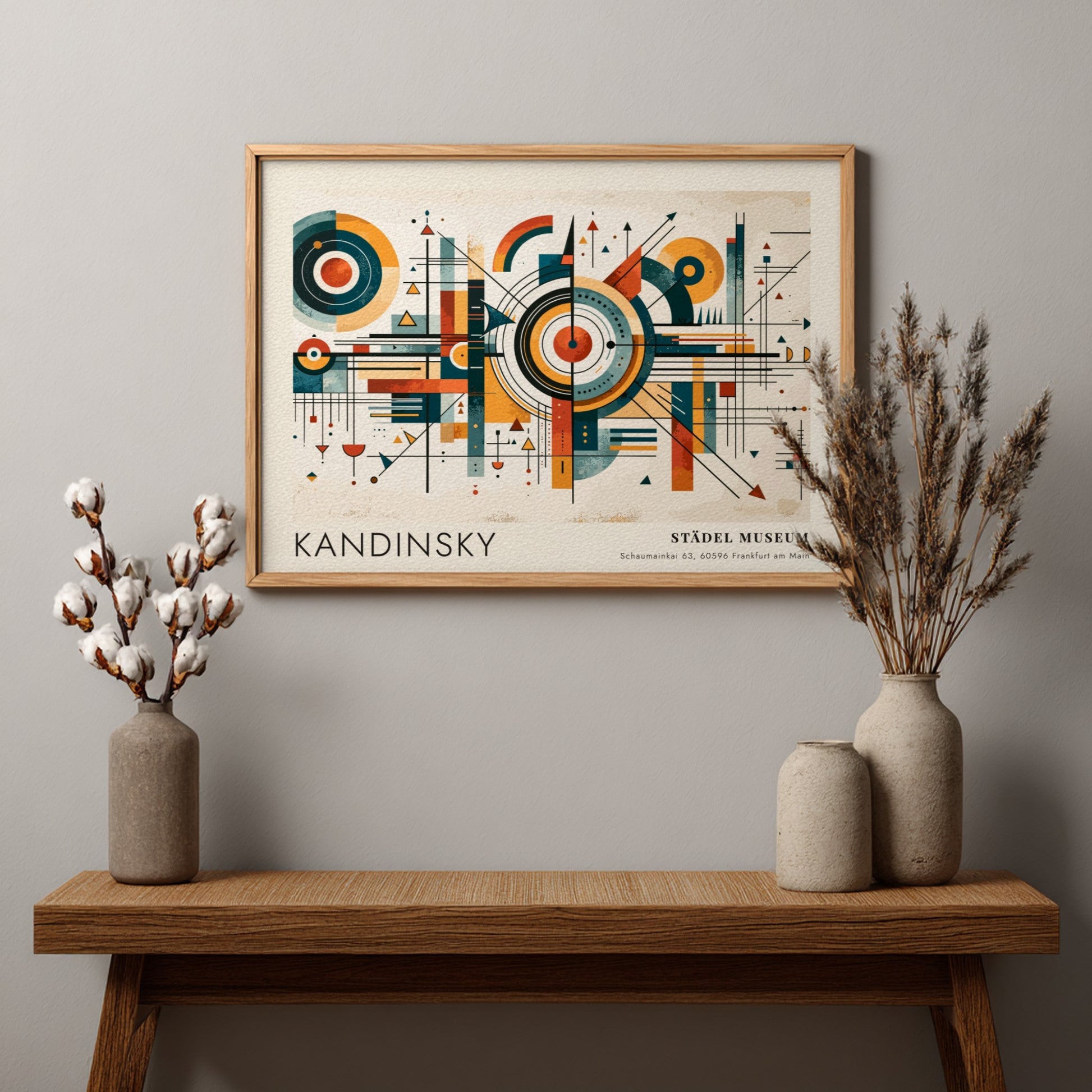 Wall art poster featuring Kandinsky Städel Museum text with geometric lines and abstract shapes.