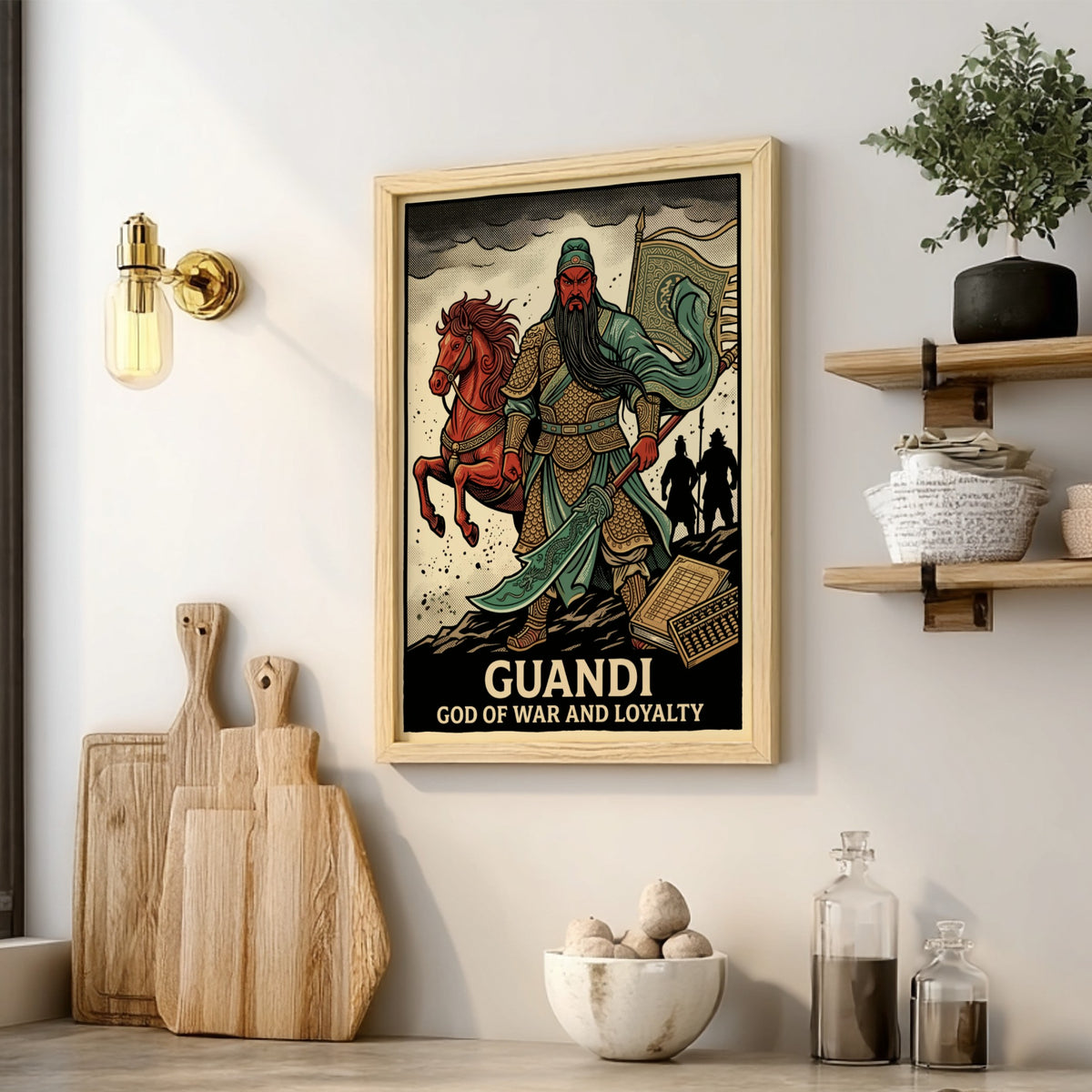 Poster featuring Guandi the God of War and Loyalty in traditional Chinese warrior armor