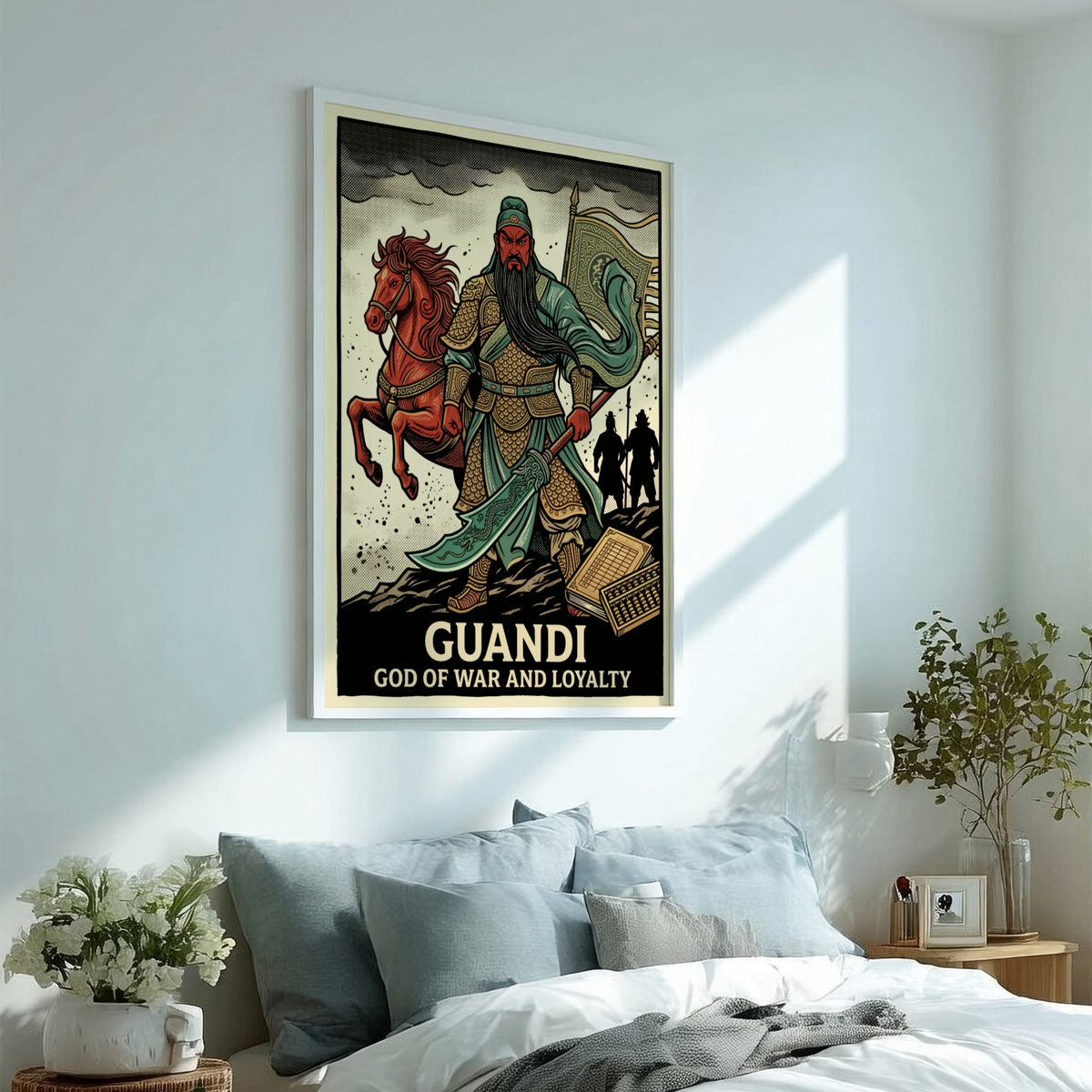 Poster featuring Guandi the God of War and Loyalty in traditional Chinese warrior armor