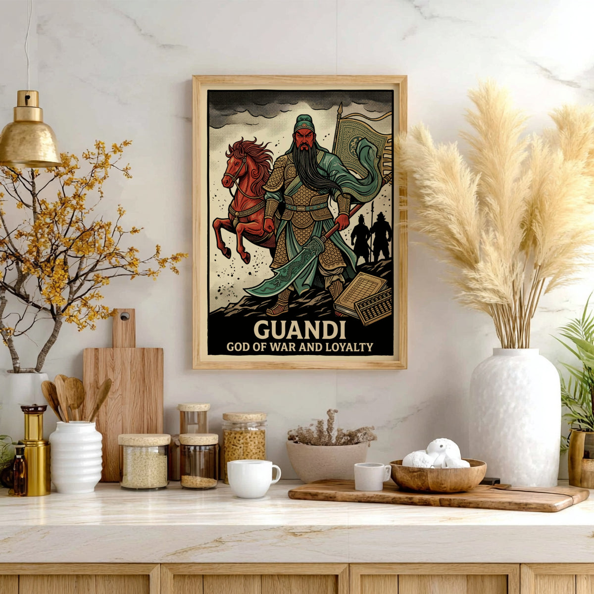Poster featuring Guandi the God of War and Loyalty in traditional Chinese warrior armor