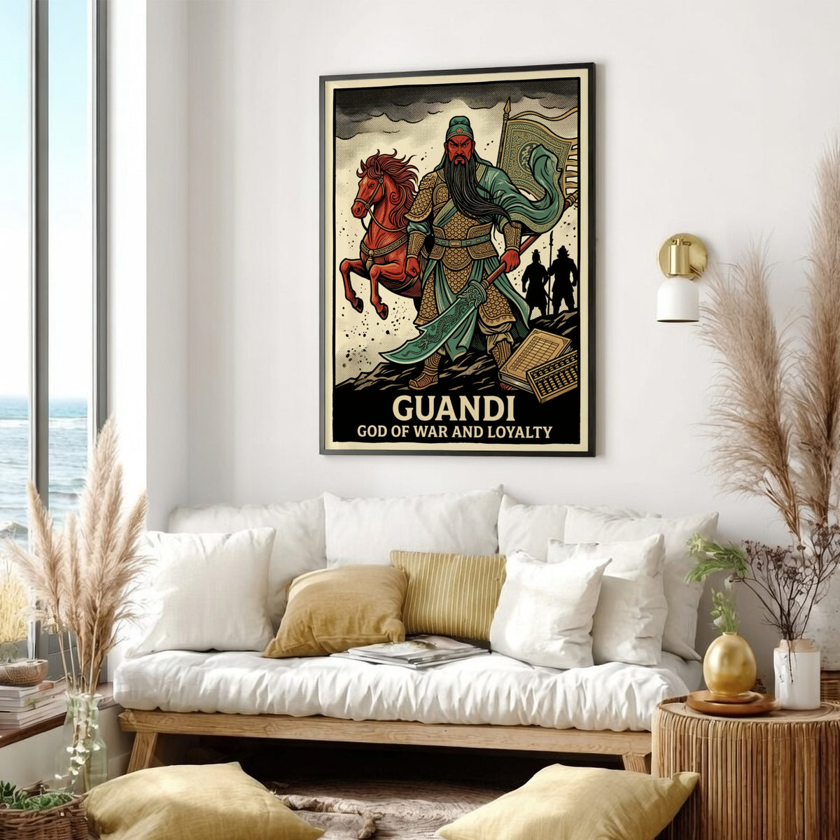 Poster featuring Guandi the God of War and Loyalty in traditional Chinese warrior armor