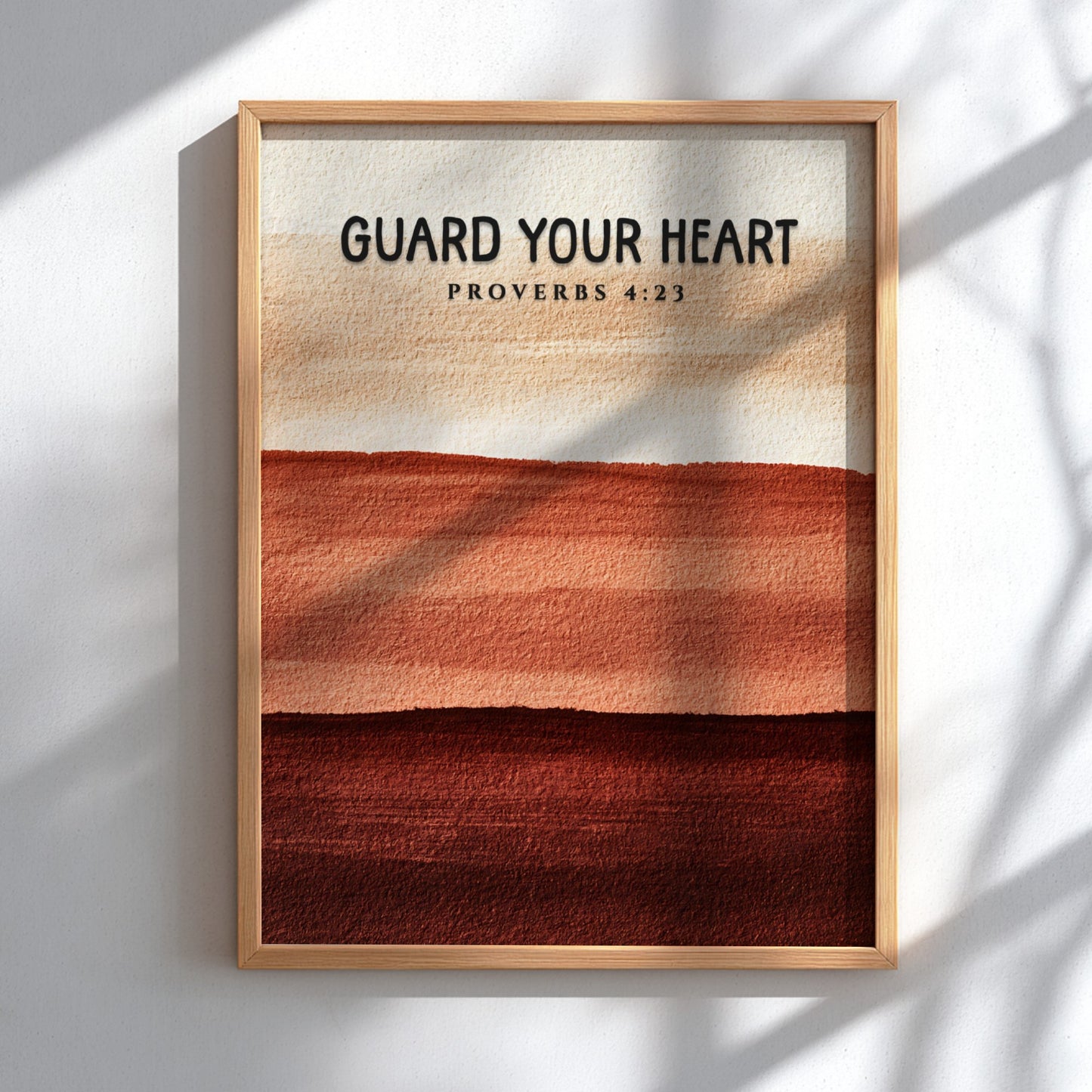 Guard Your Heart poster with warm earthy tones and inspirational Proverbs 4:23 design