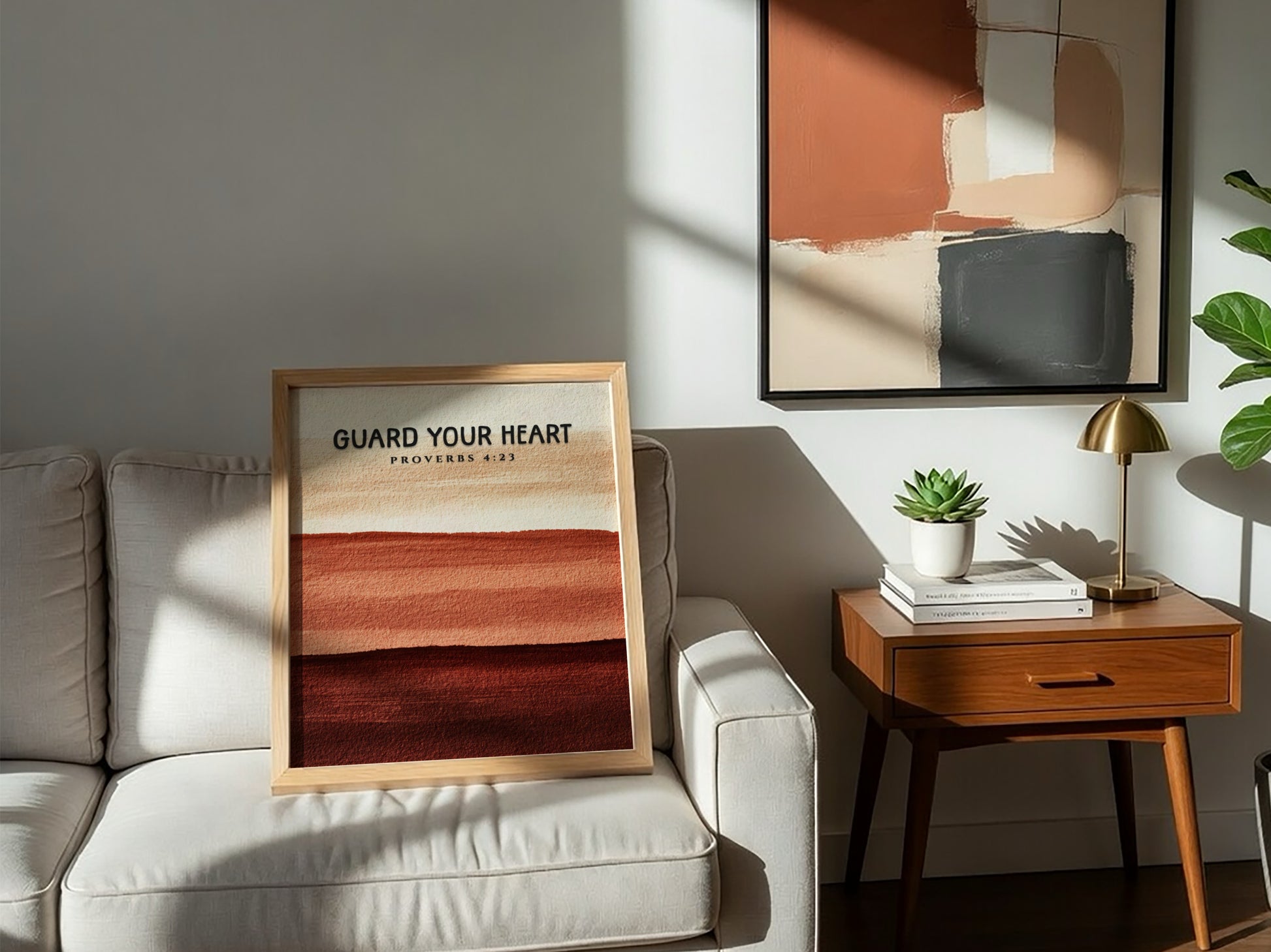 Guard Your Heart poster with warm earthy tones and inspirational Proverbs 4:23 design