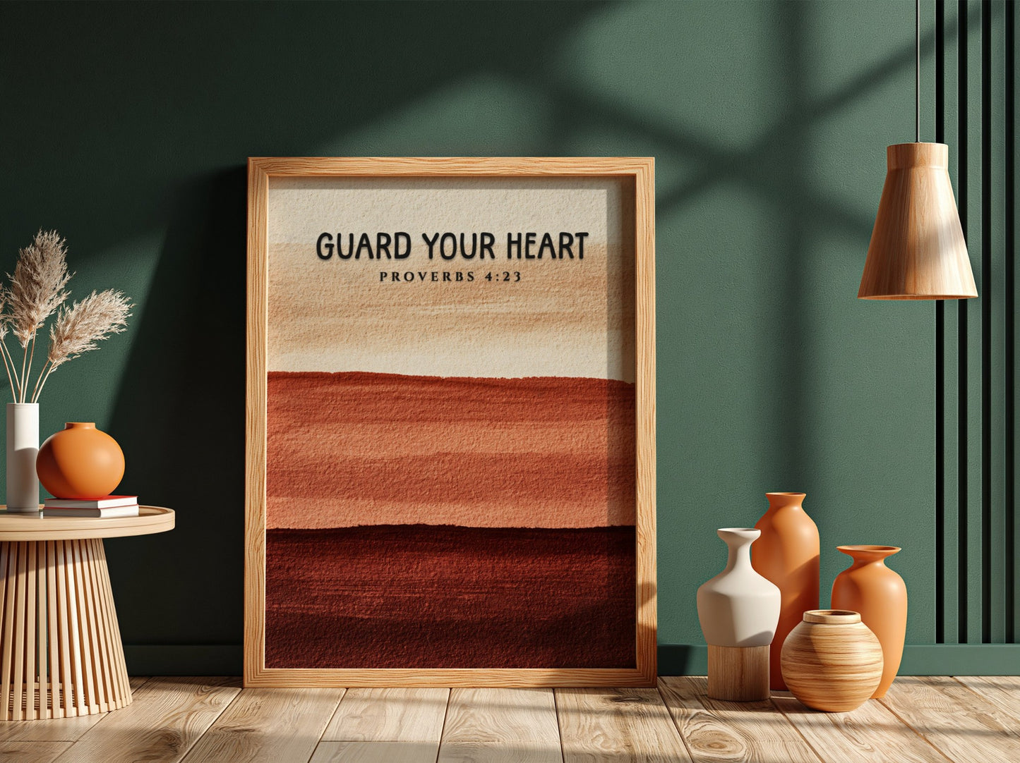 Guard Your Heart poster with warm earthy tones and inspirational Proverbs 4:23 design
