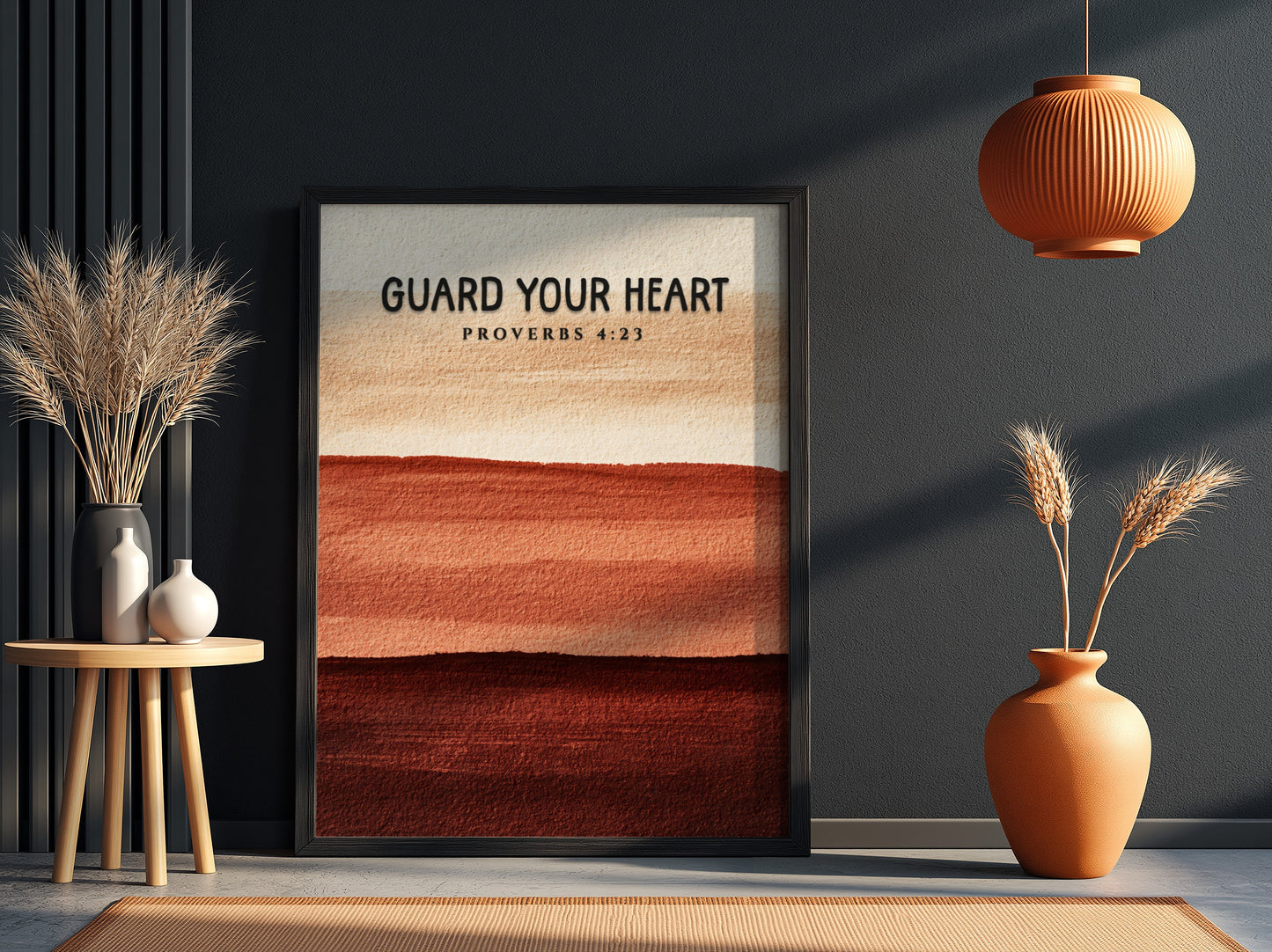 Guard Your Heart poster with warm earthy tones and inspirational Proverbs 4:23 design