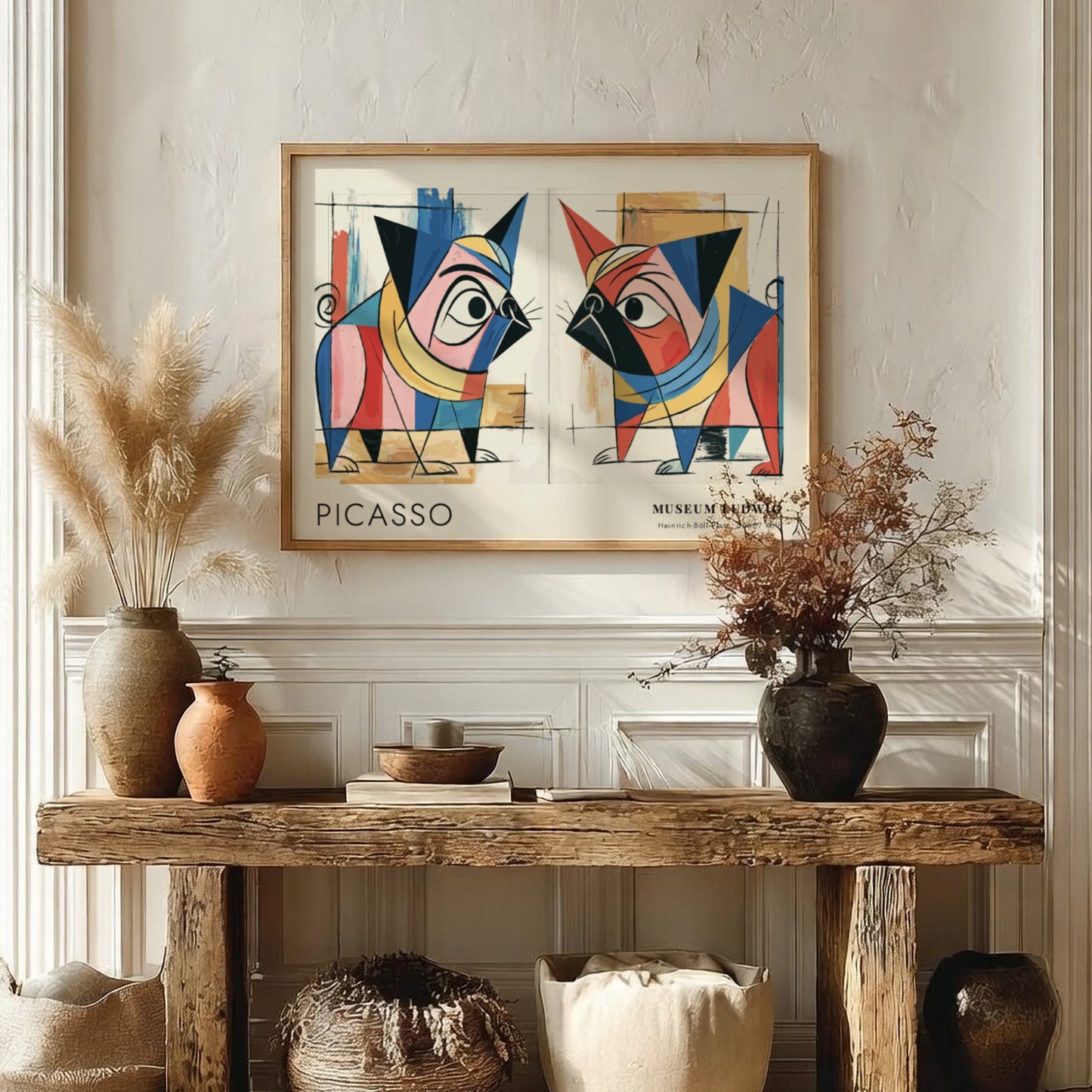 Pablo Picasso poster featuring Guitar and Rose design with vibrant colors and abstract shapes
