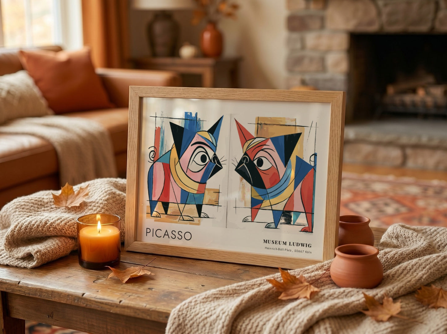 Guitar and Rose wall art print featuring bold colors and geometric shapes by Pablo Picasso