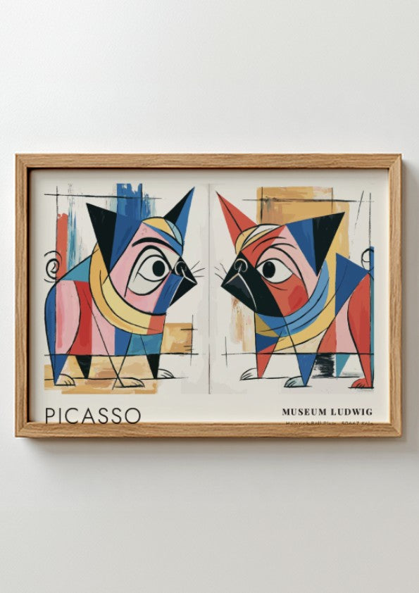 Pablo Picasso poster featuring Guitar and Rose design with vibrant colors and abstract shapes