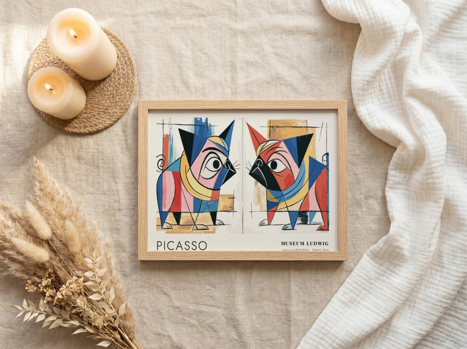 Pablo Picasso poster featuring Guitar and Rose design with vibrant colors and abstract shapes
