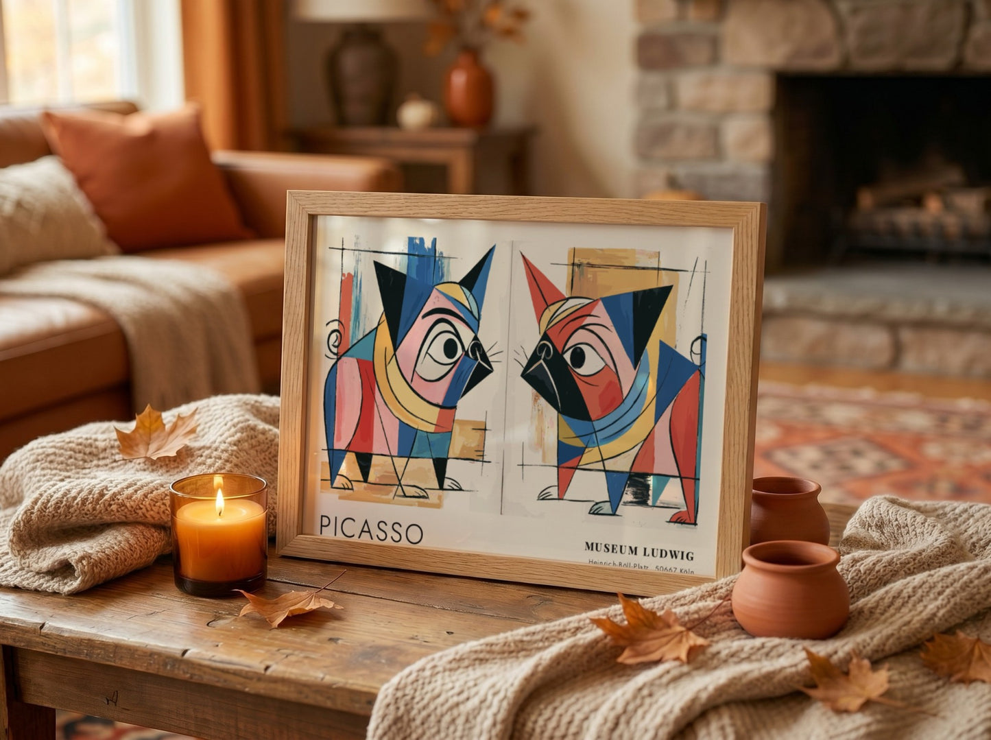 Pablo Picasso poster featuring Guitar and Rose design with vibrant colors and abstract shapes