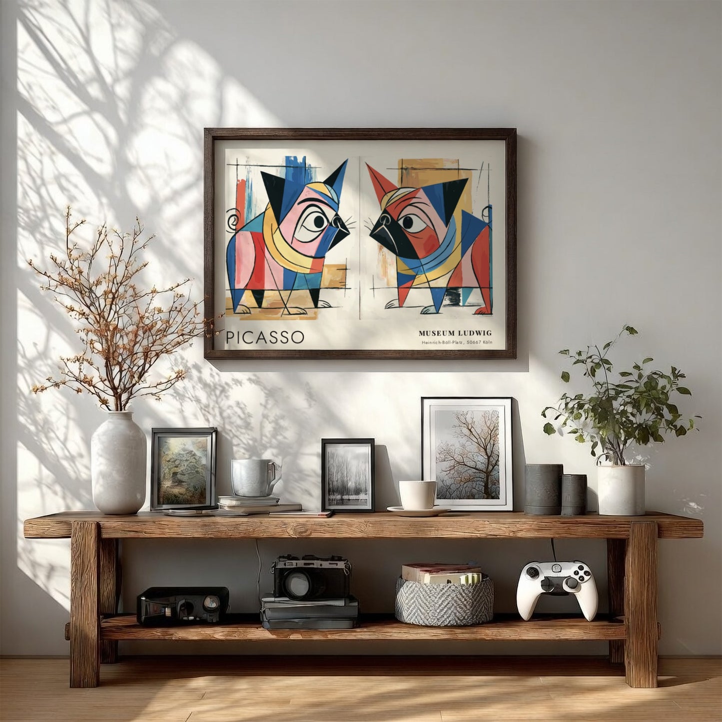 Pablo Picasso poster featuring Guitar and Rose design with vibrant colors and abstract shapes