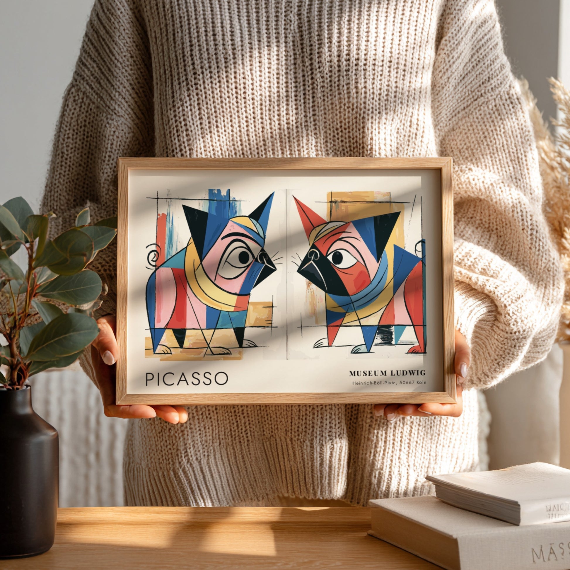 Guitar and Rose wall art print featuring bold colors and geometric shapes by Pablo Picasso