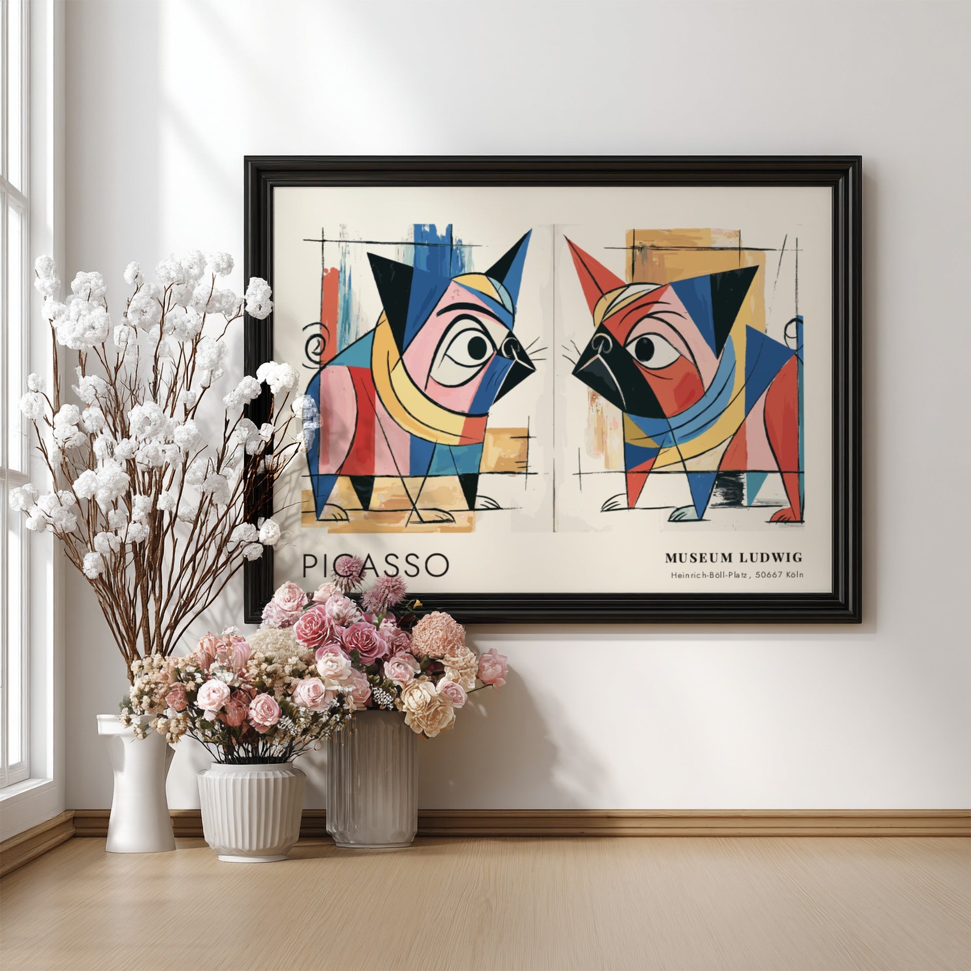 Guitar and Rose wall art print featuring bold colors and geometric shapes by Pablo Picasso
