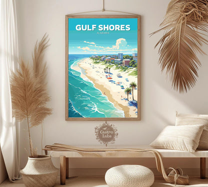 Gulf Shores Travel Poster, Alabama Wall Art, Gulf Shores Print, Gulf of Mexico Artwork, Home Décor, Gulf Shores Illustration, Alabama Poster
