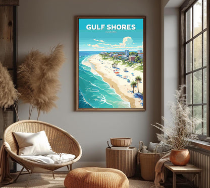 Gulf Shores Travel Poster, Alabama Wall Art, Gulf Shores Print, Gulf of Mexico Artwork, Home Décor, Gulf Shores Illustration, Alabama Poster