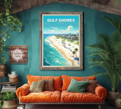 Gulf Shores Travel Poster, Alabama Wall Art, Gulf Shores Print, Gulf of Mexico Artwork, Home Décor, Gulf Shores Illustration, Alabama Poster